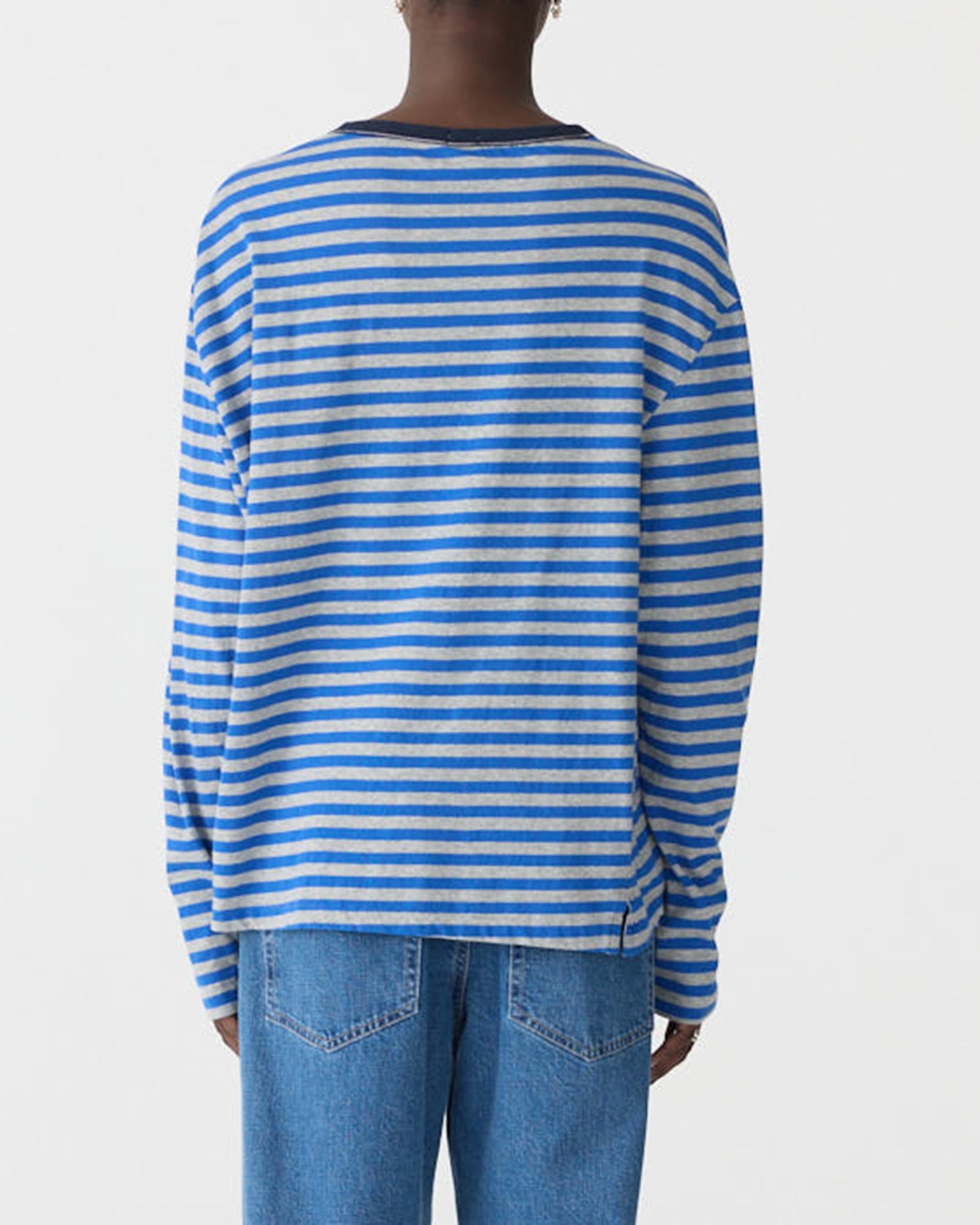 Stripe Boyfriend L/S T-Shirt in Cobalt/Grey Marl