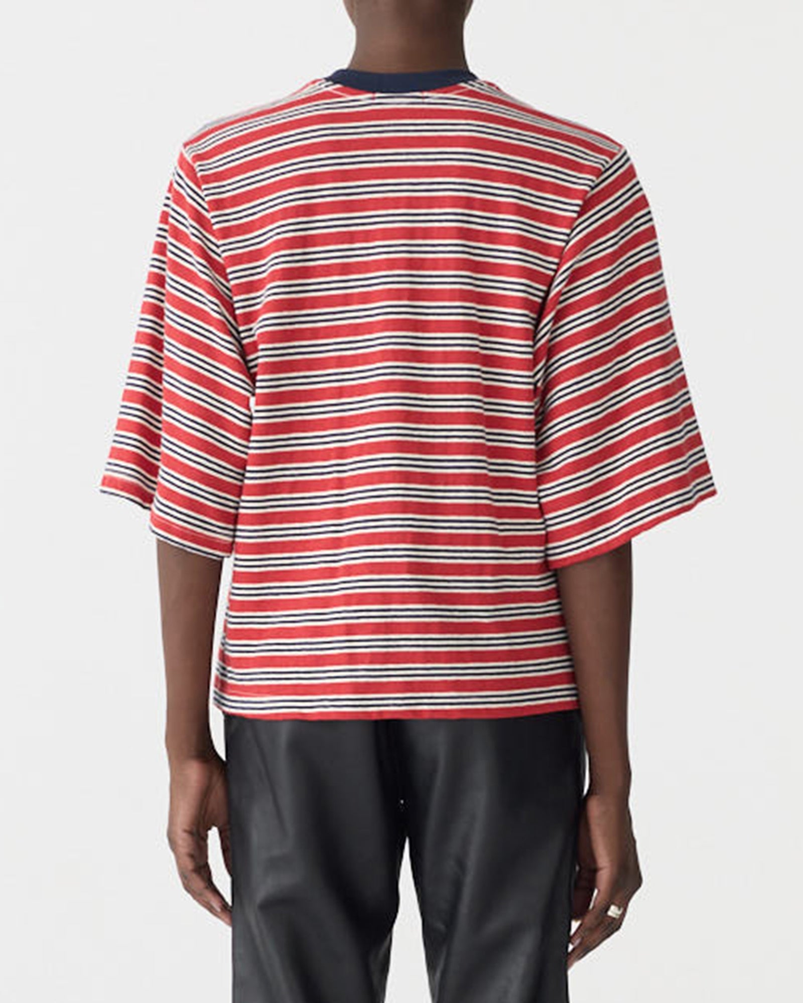 Stripe Quarter Sleeve T-Shirt in Red/Navy