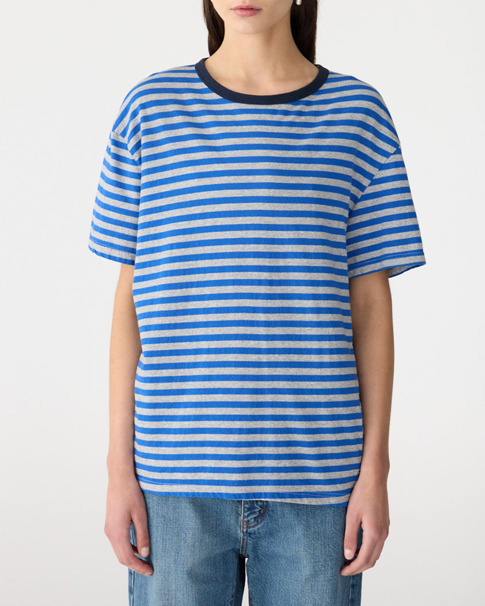 Stripe Boyfriend T-Shirt in Dark Forest/White