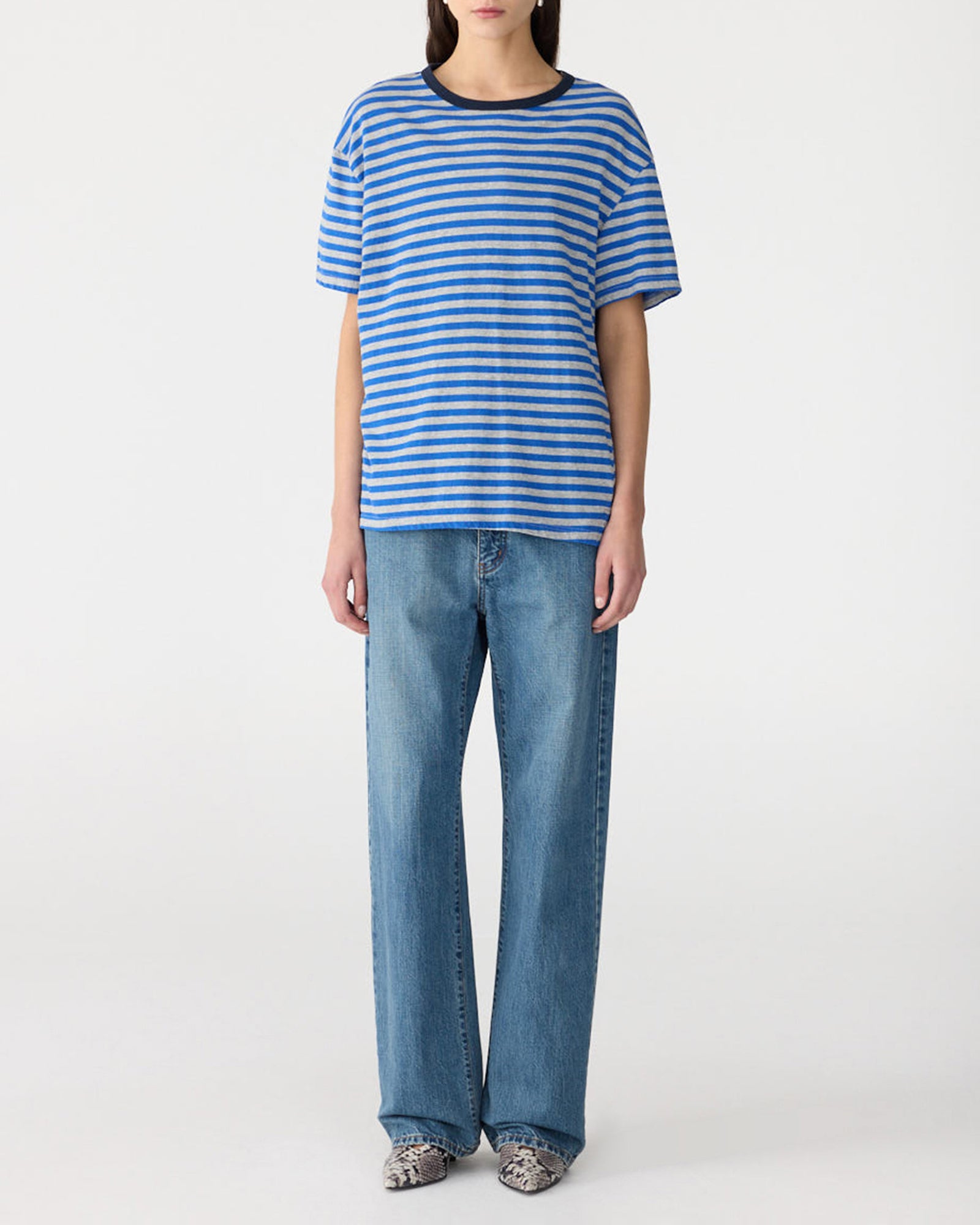 Stripe Boyfriend T-Shirt in Dark Forest/White