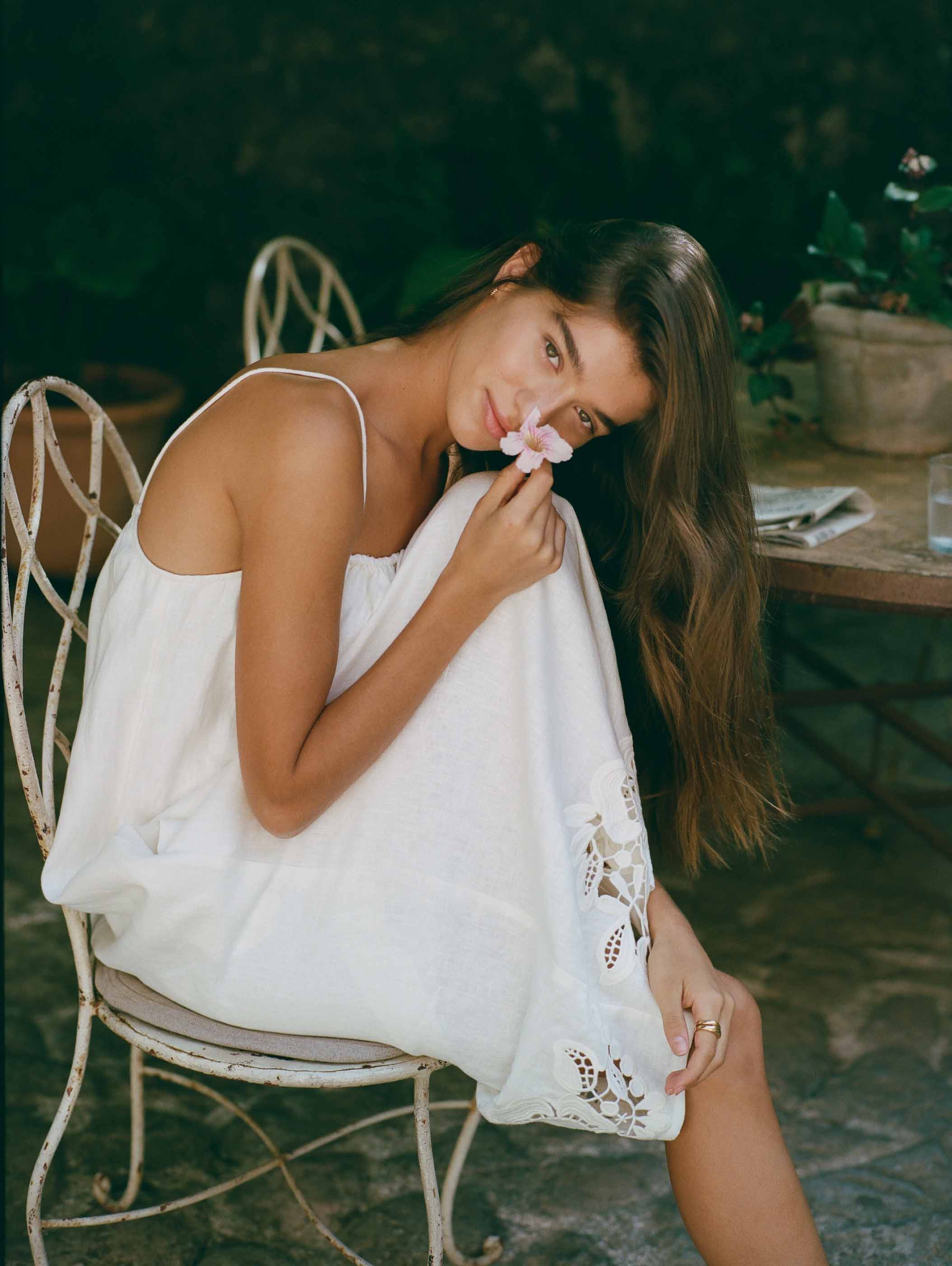 Embroidered Midi Dress in Gardenia