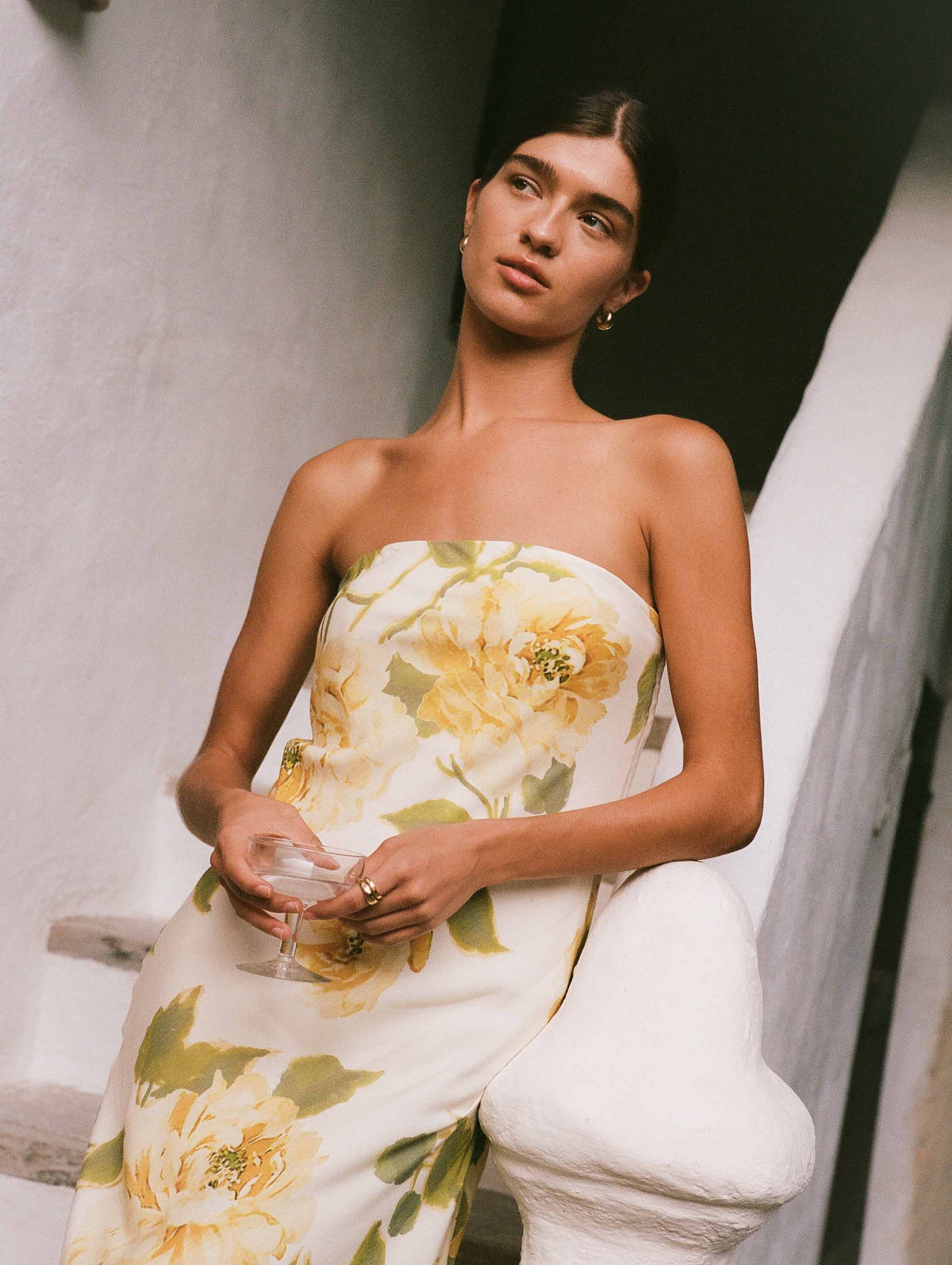 Draped Maxi Dress in Clair de Lune