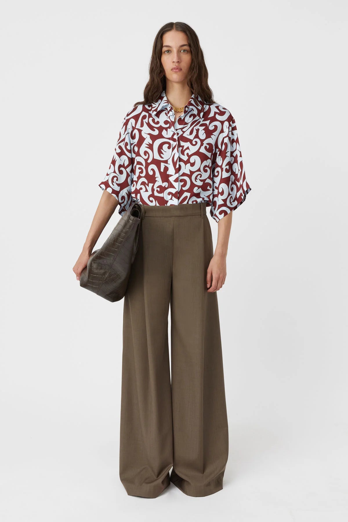 Emmett Wide Leg Pant in Coffee Brown