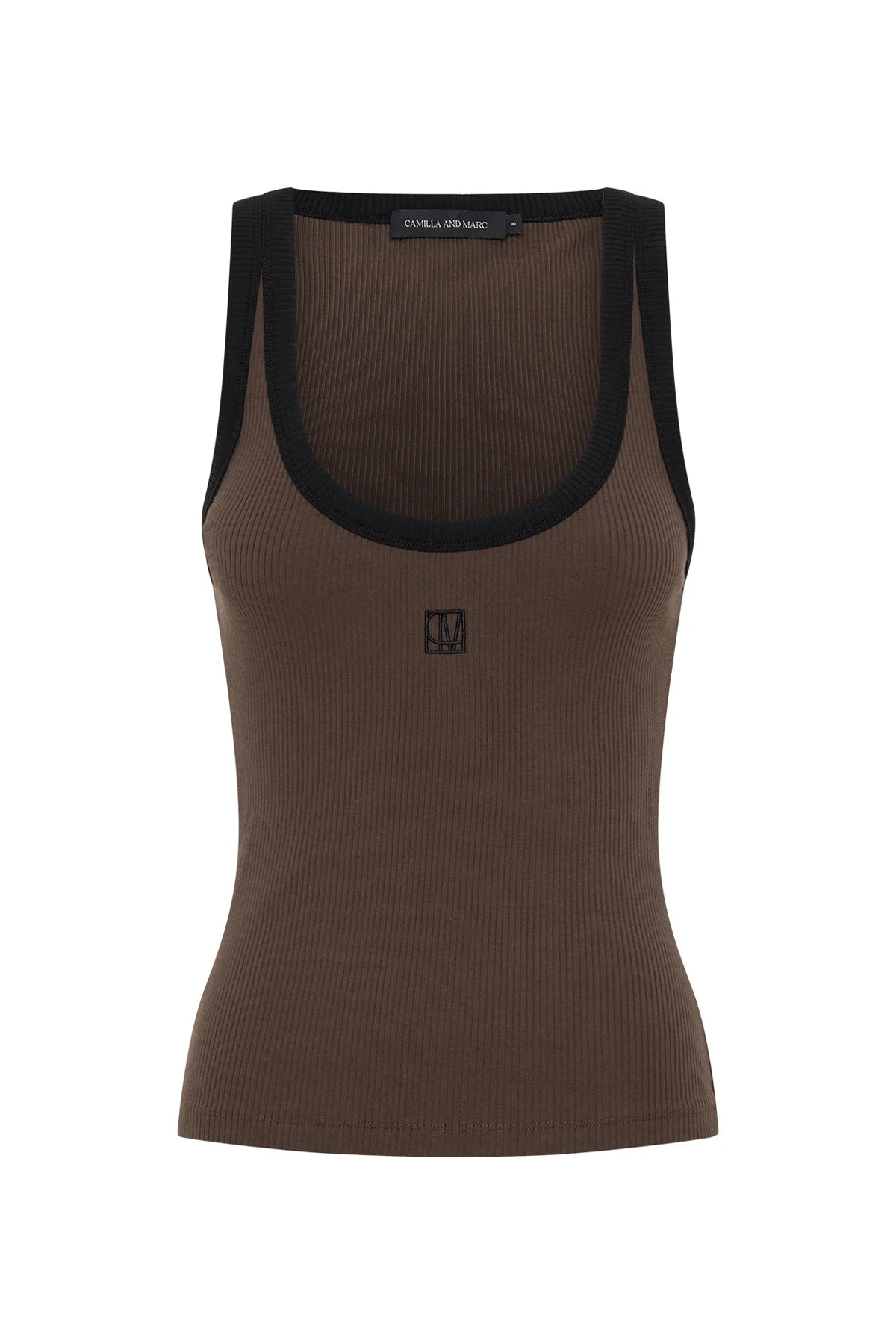 Nora Contrast Bind Scoop Neck Tank in Mocha