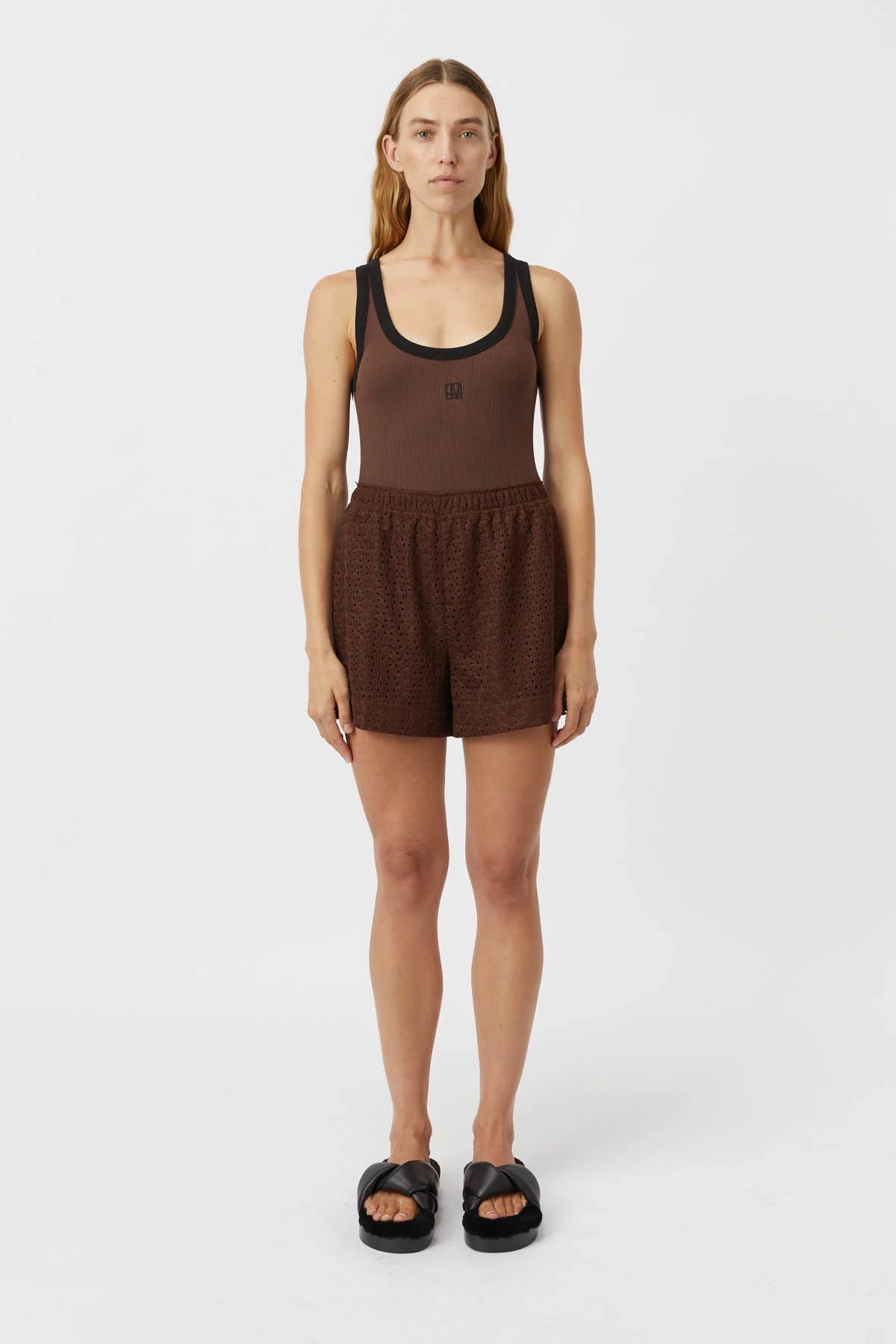 Nora Contrast Bind Scoop Neck Tank in Mocha