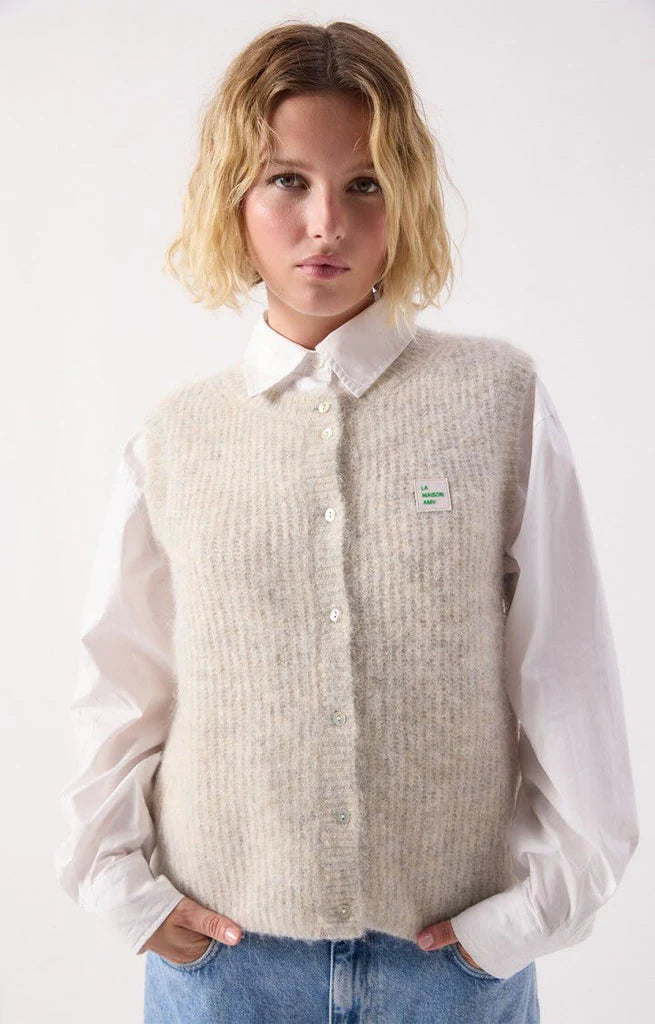 East Knit Vest in Powder Melange