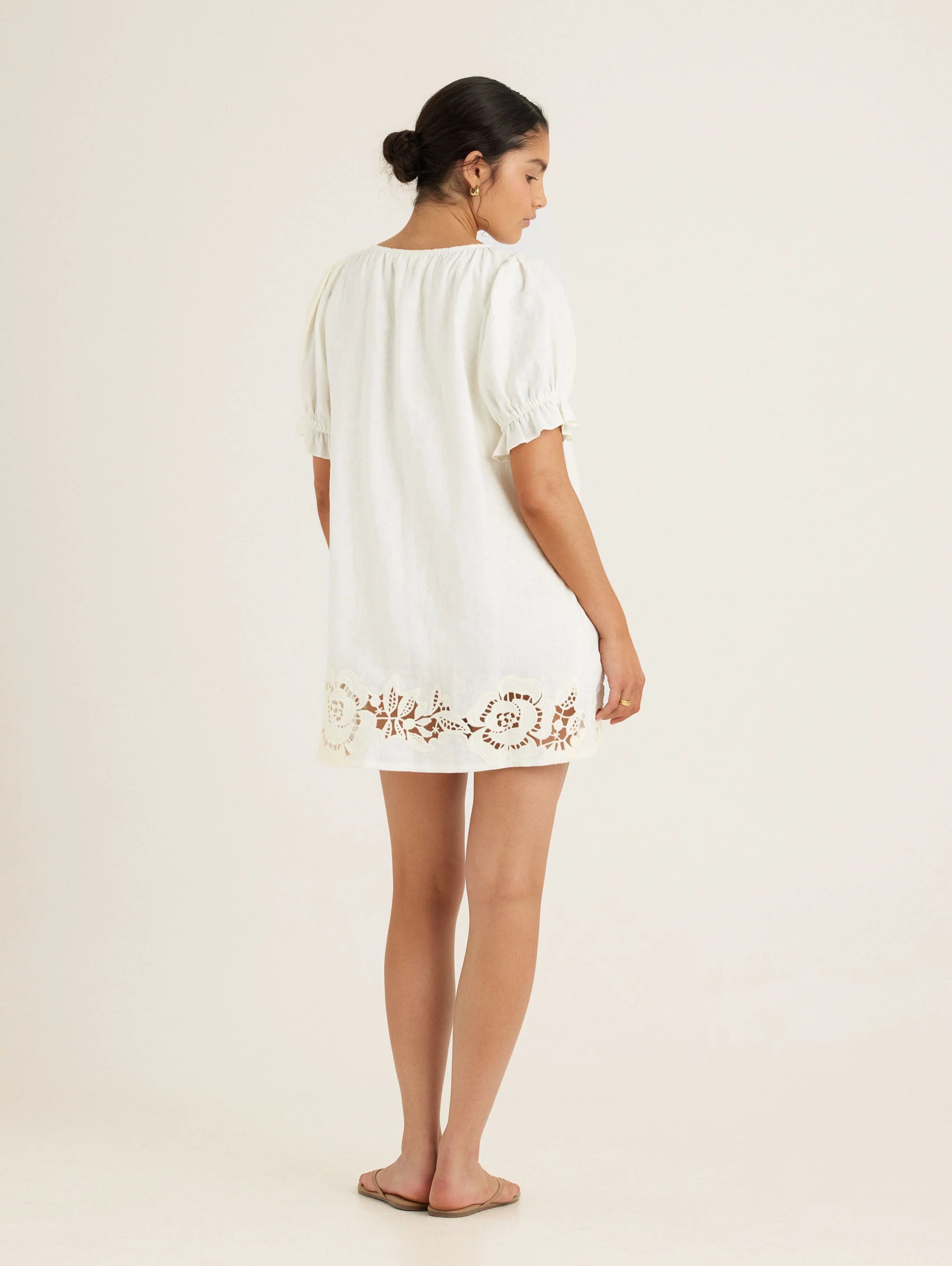 Embroidered Poets Mini Dress in Gardenia