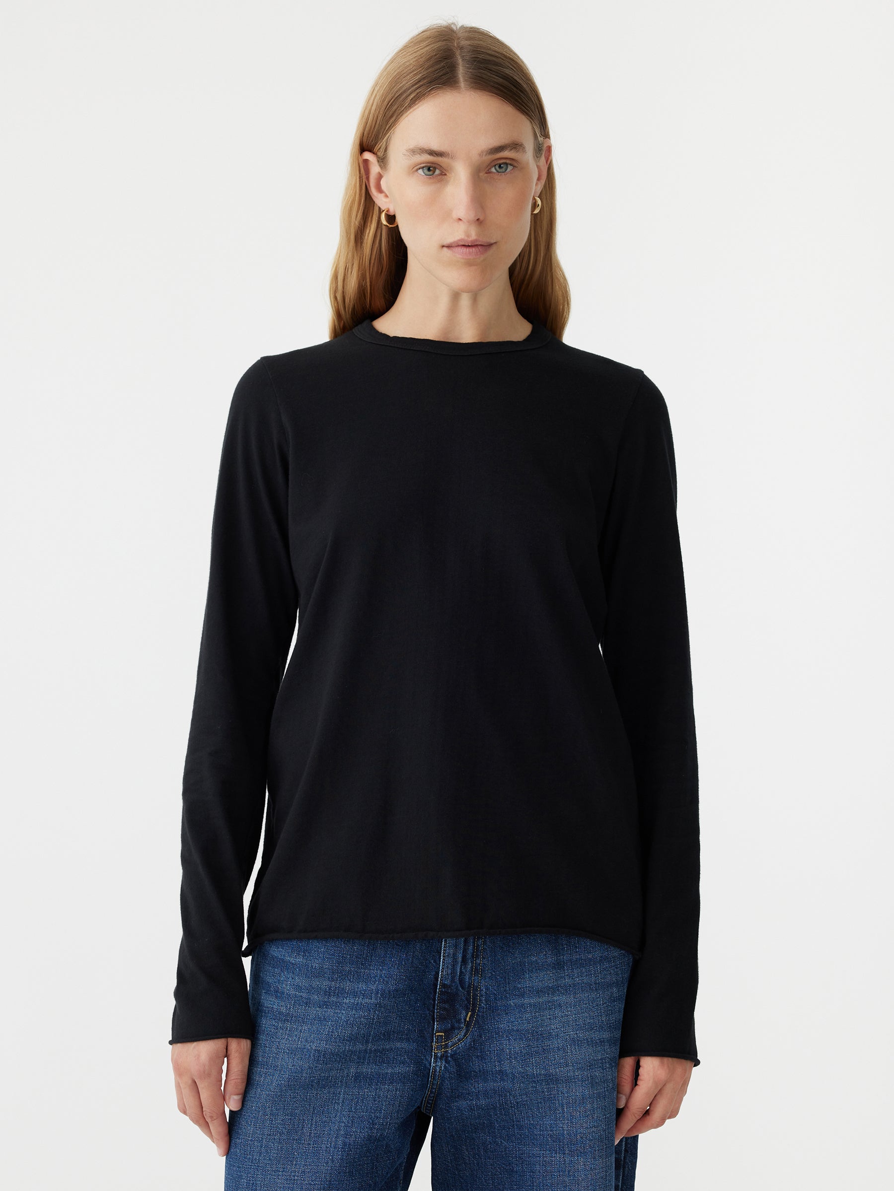 Split Back Mid weight Long sleeve Top in Black