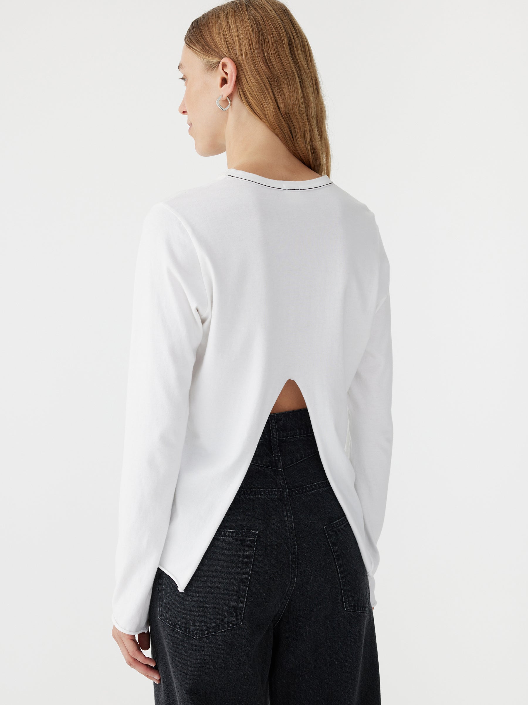 Split Back Mid weight Long sleeve Top in White