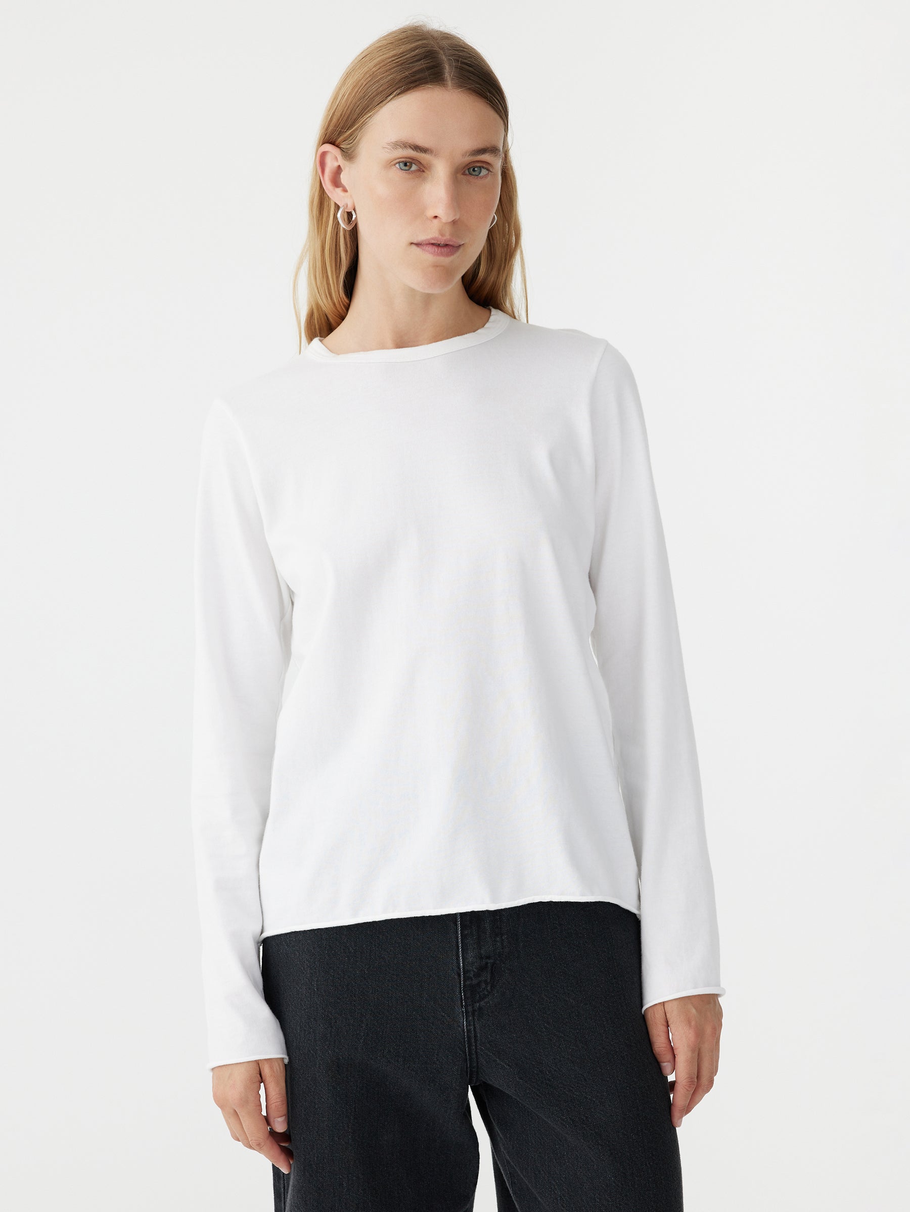 Split Back Mid weight Long sleeve Top in White