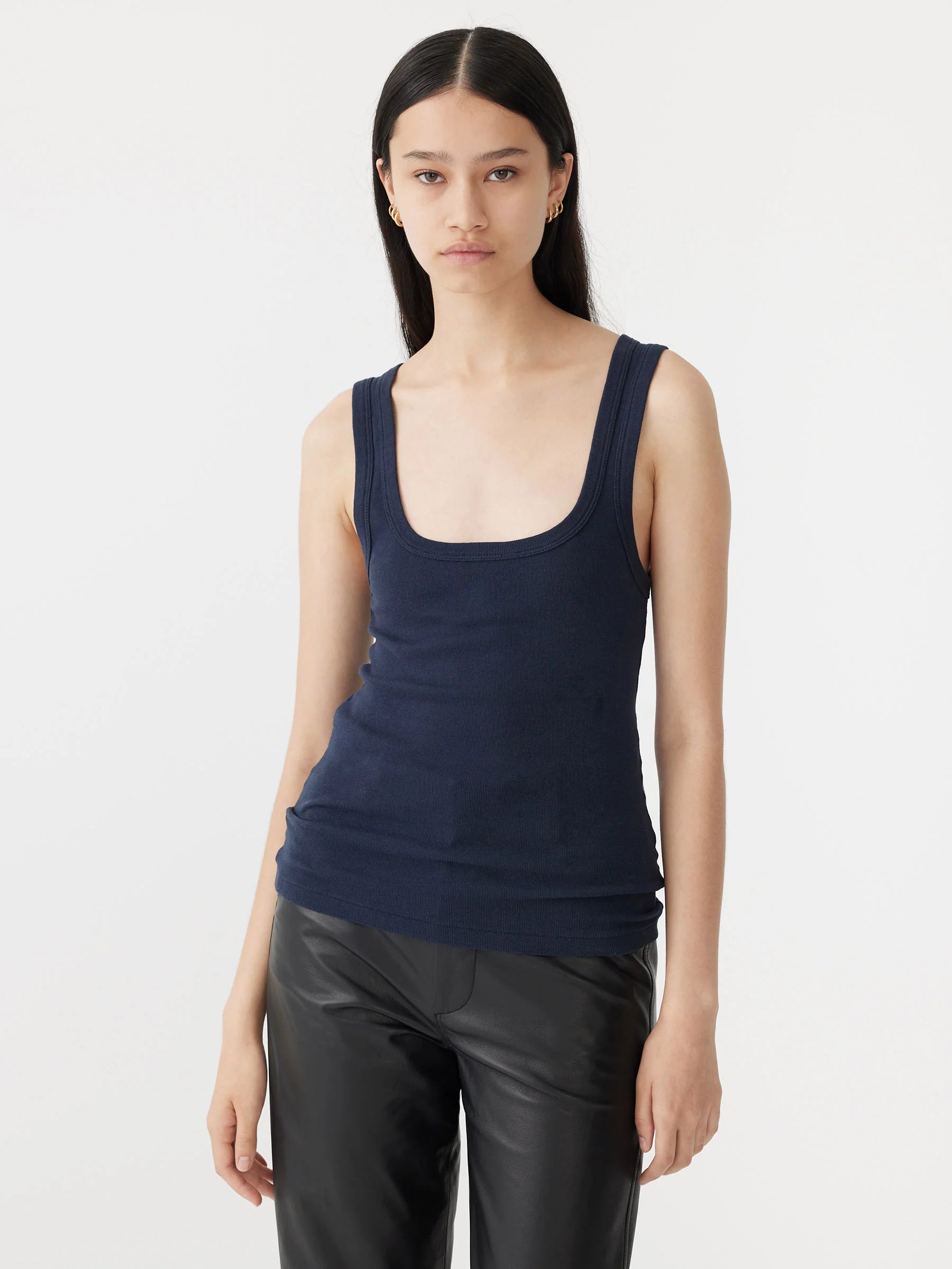 Slim Superfine Rib Tank in Blue Ink