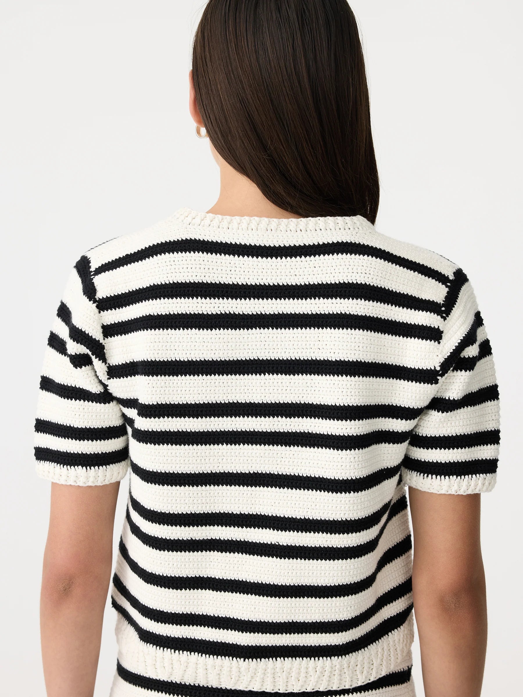 Crochet Stripe Knit T-Shirt in Black/White