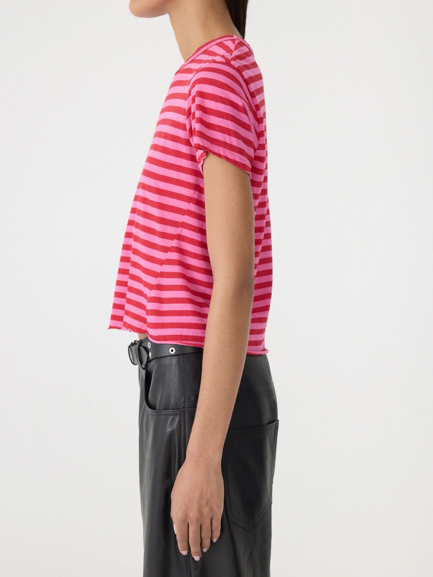 Stripe Raw Edge Baby T-Shirt in Red/Pink