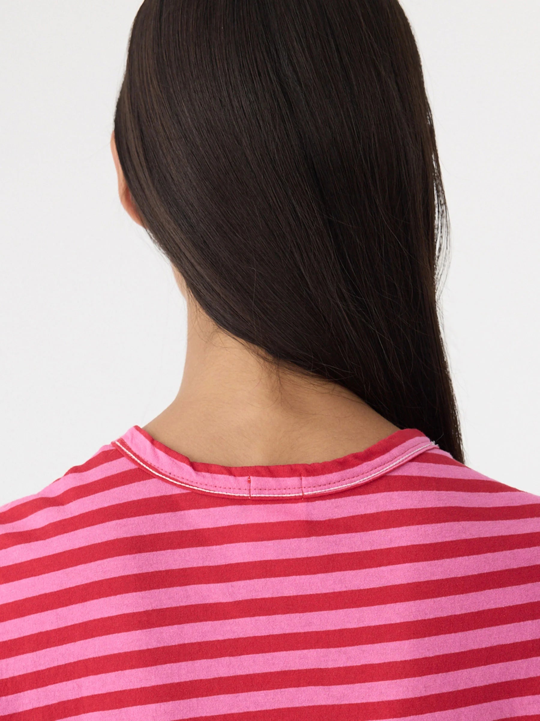 Stripe Raw Edge Baby T-Shirt in Red/Pink