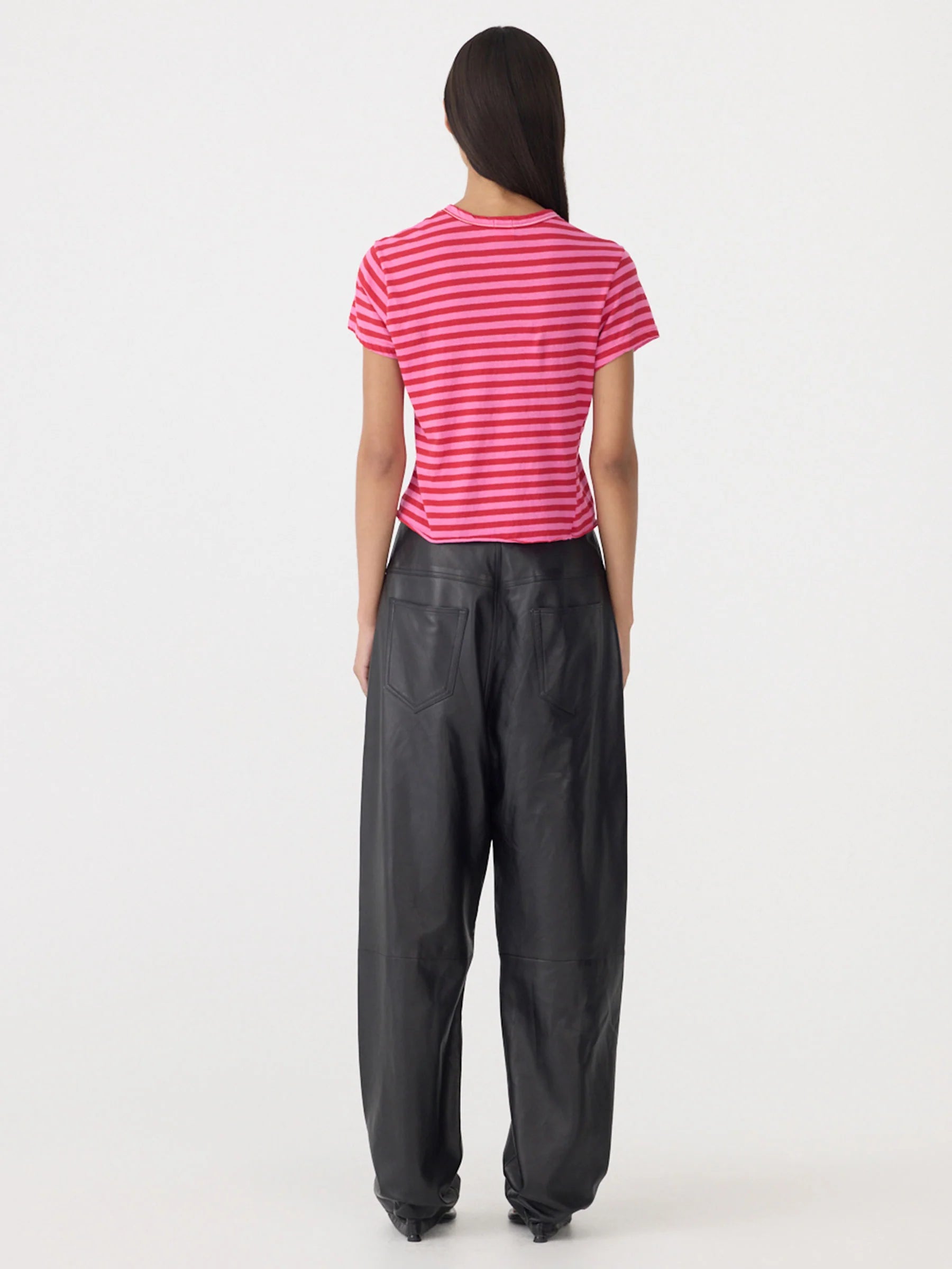 Stripe Raw Edge Baby T-Shirt in Red/Pink