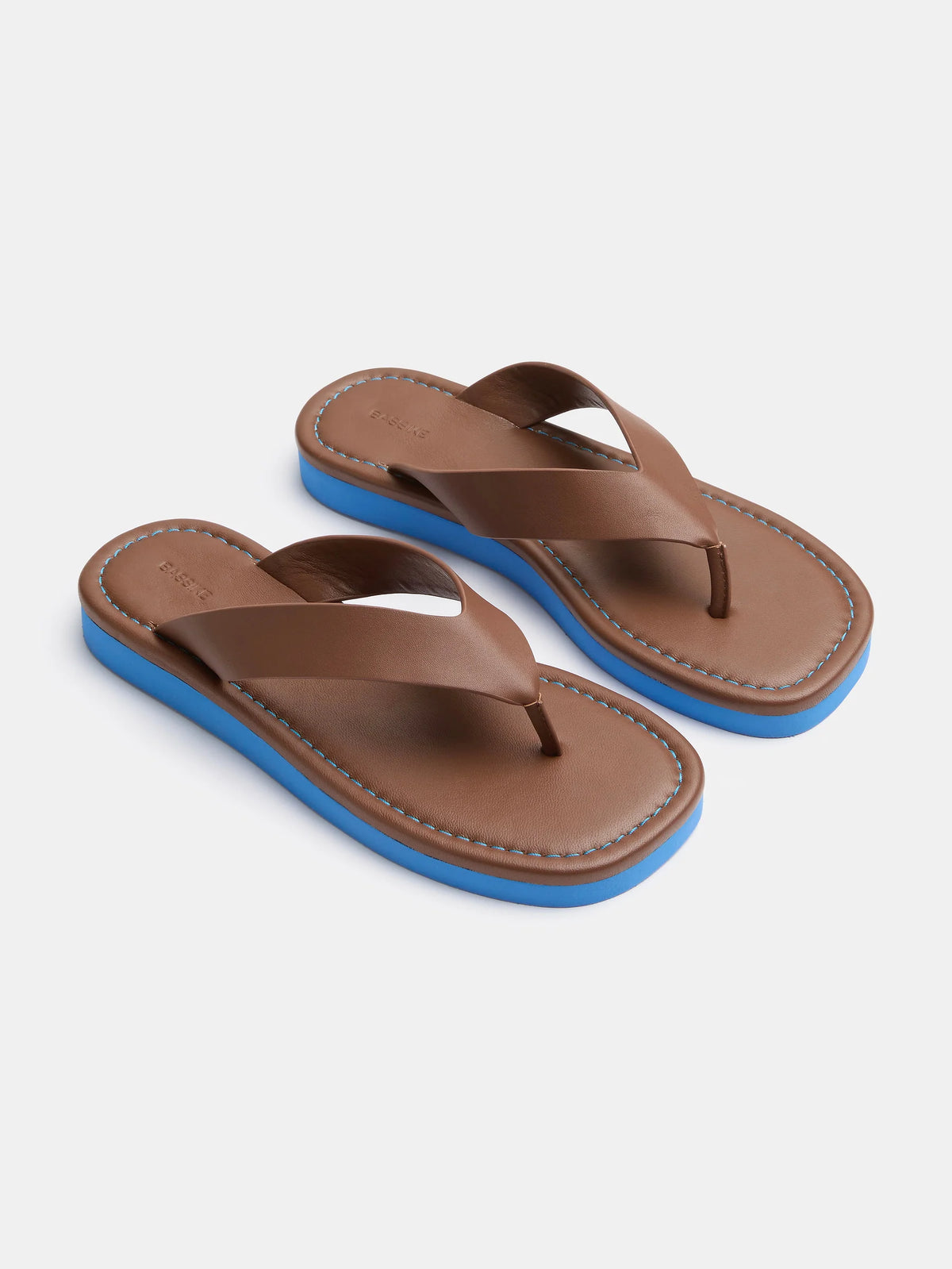 Leather Minimal Flip Flop in Tan/Blue