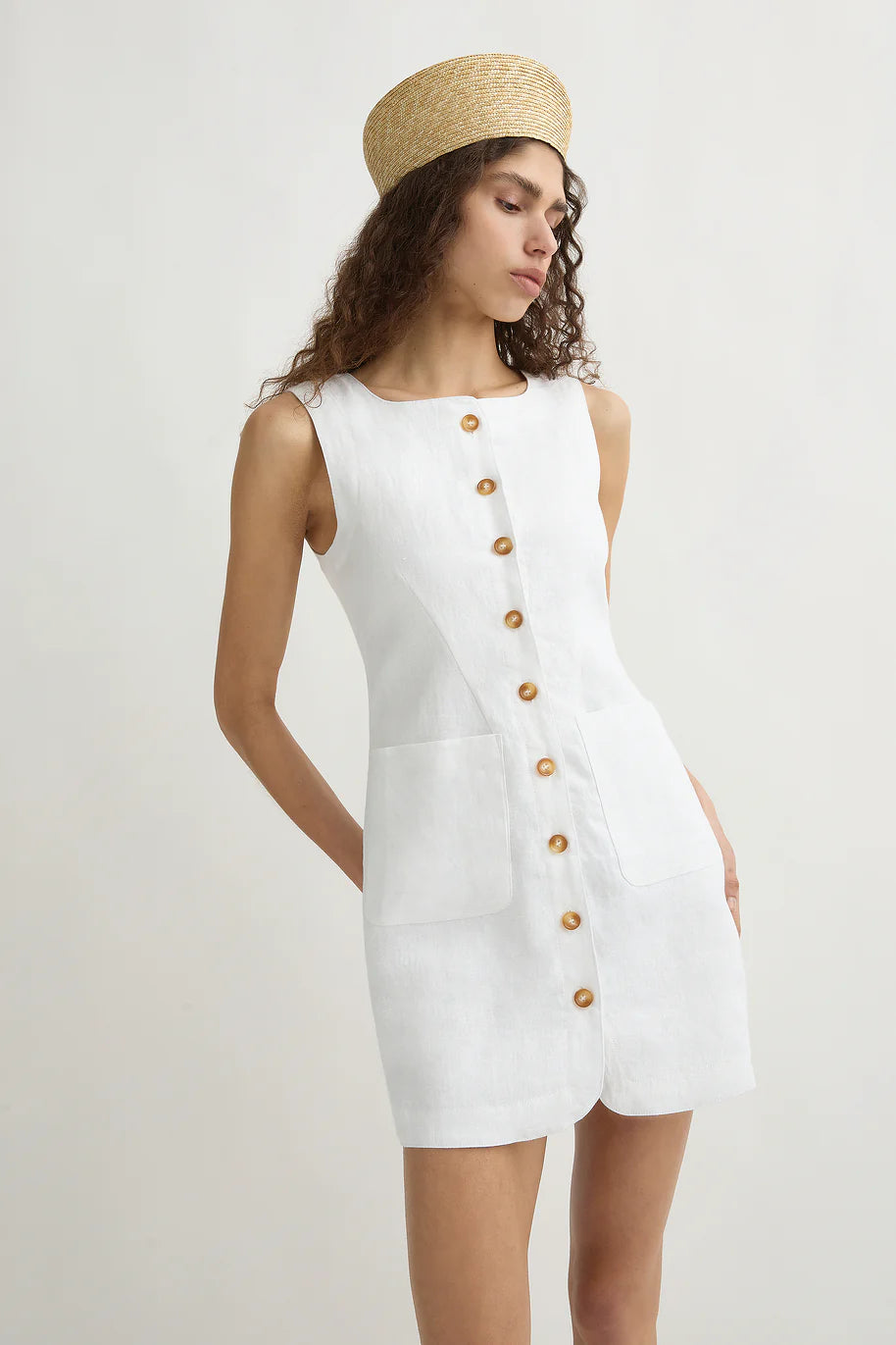 Emma Button Down Mini Dress in Ivory
