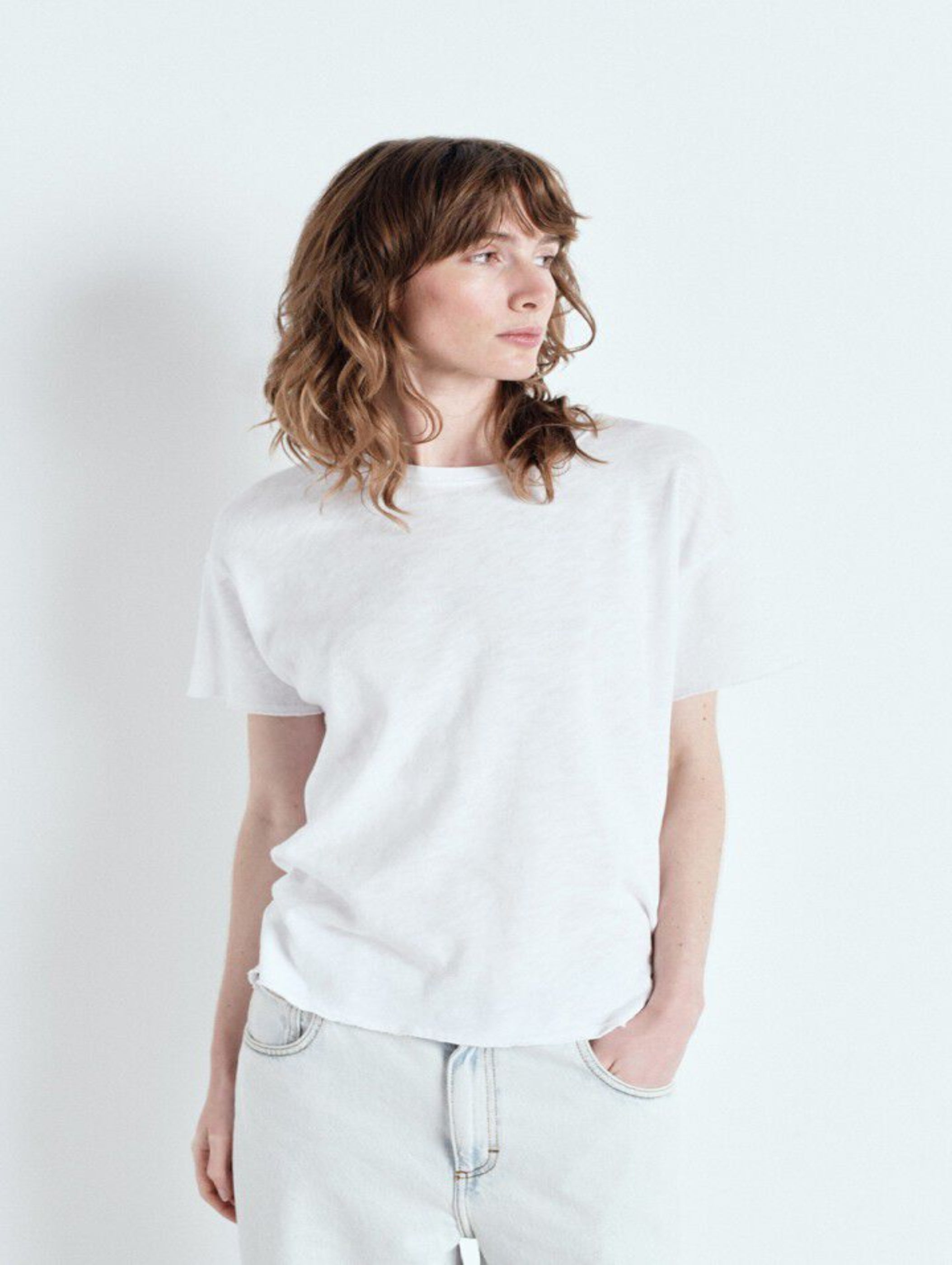 Sonoma Round Neck Raw Edge T-Shirt in White