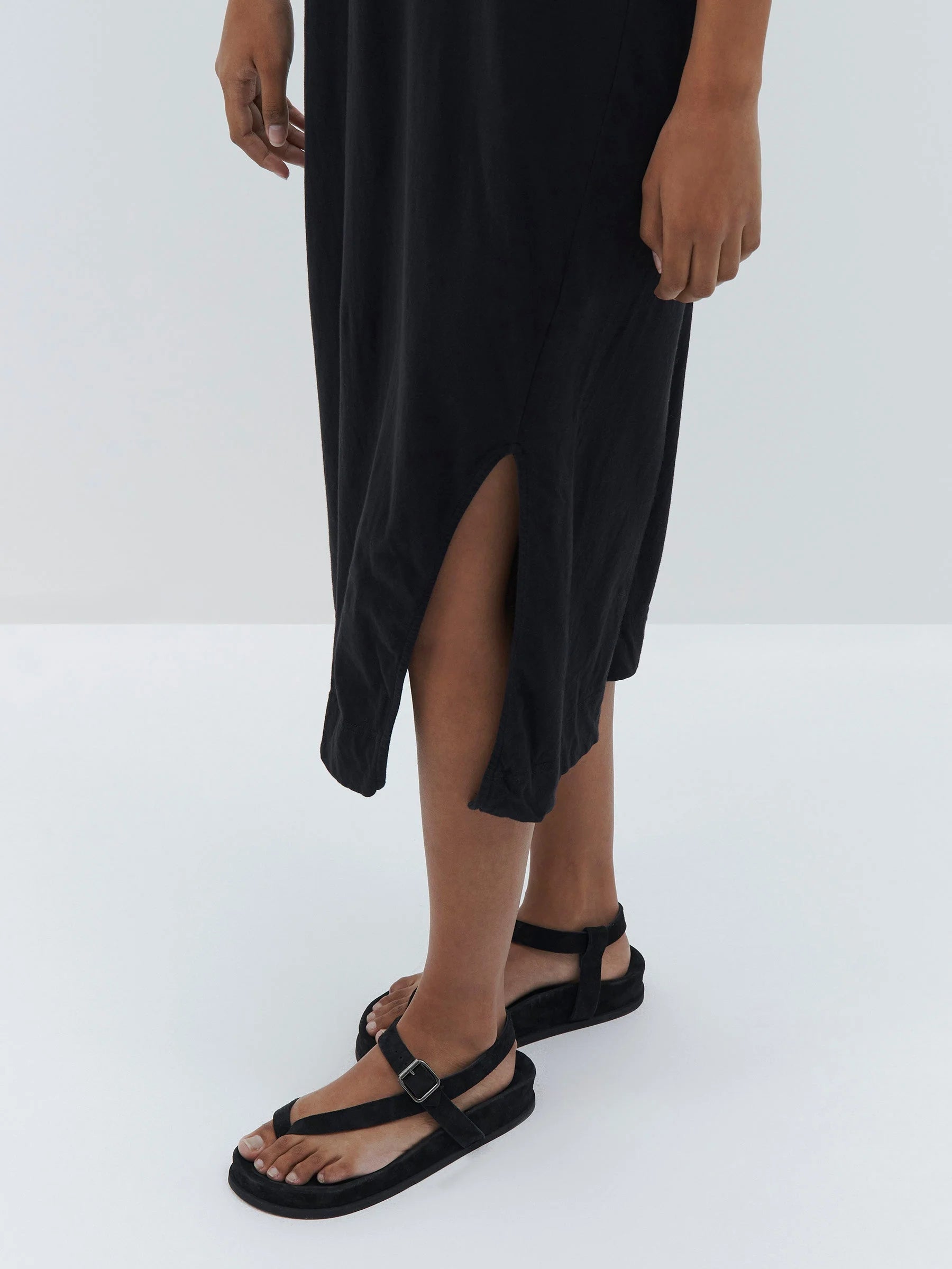 V Neck Jersey Slip Dress in Black