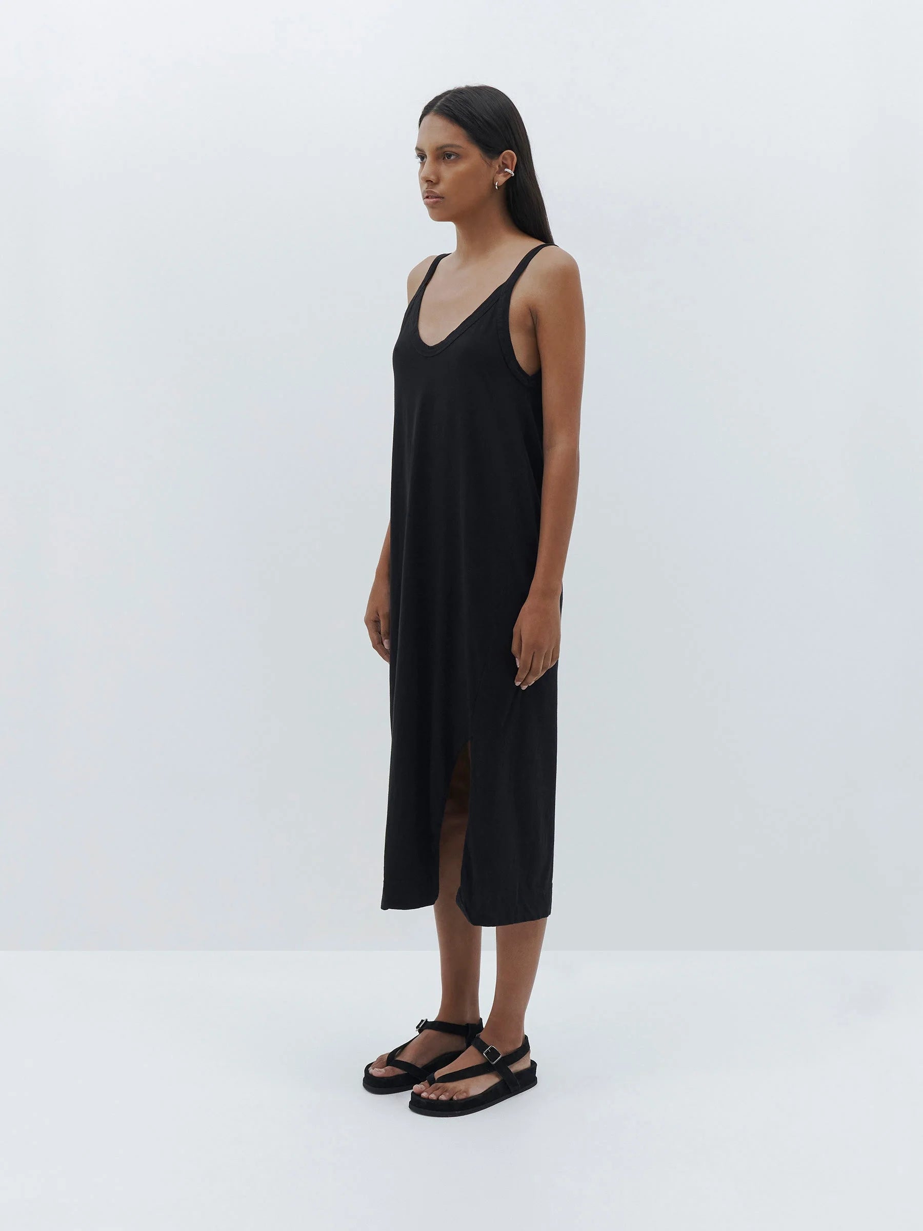 V Neck Jersey Slip Dress in Black