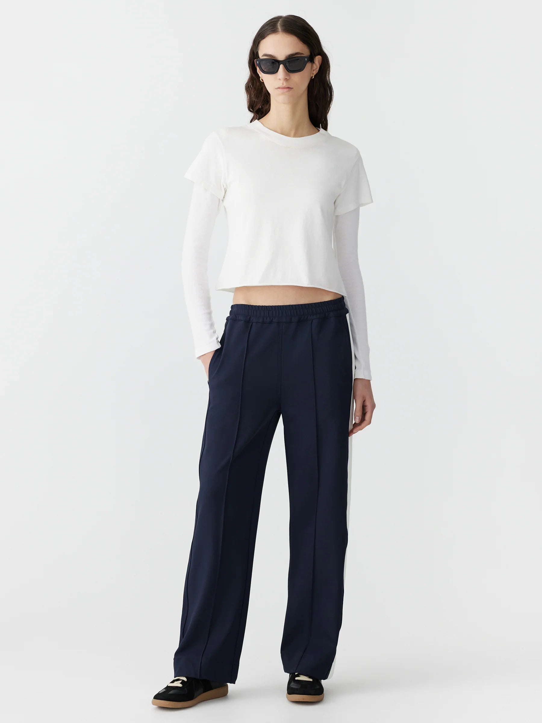 Twill Stripe Detail Pant in Navy/White