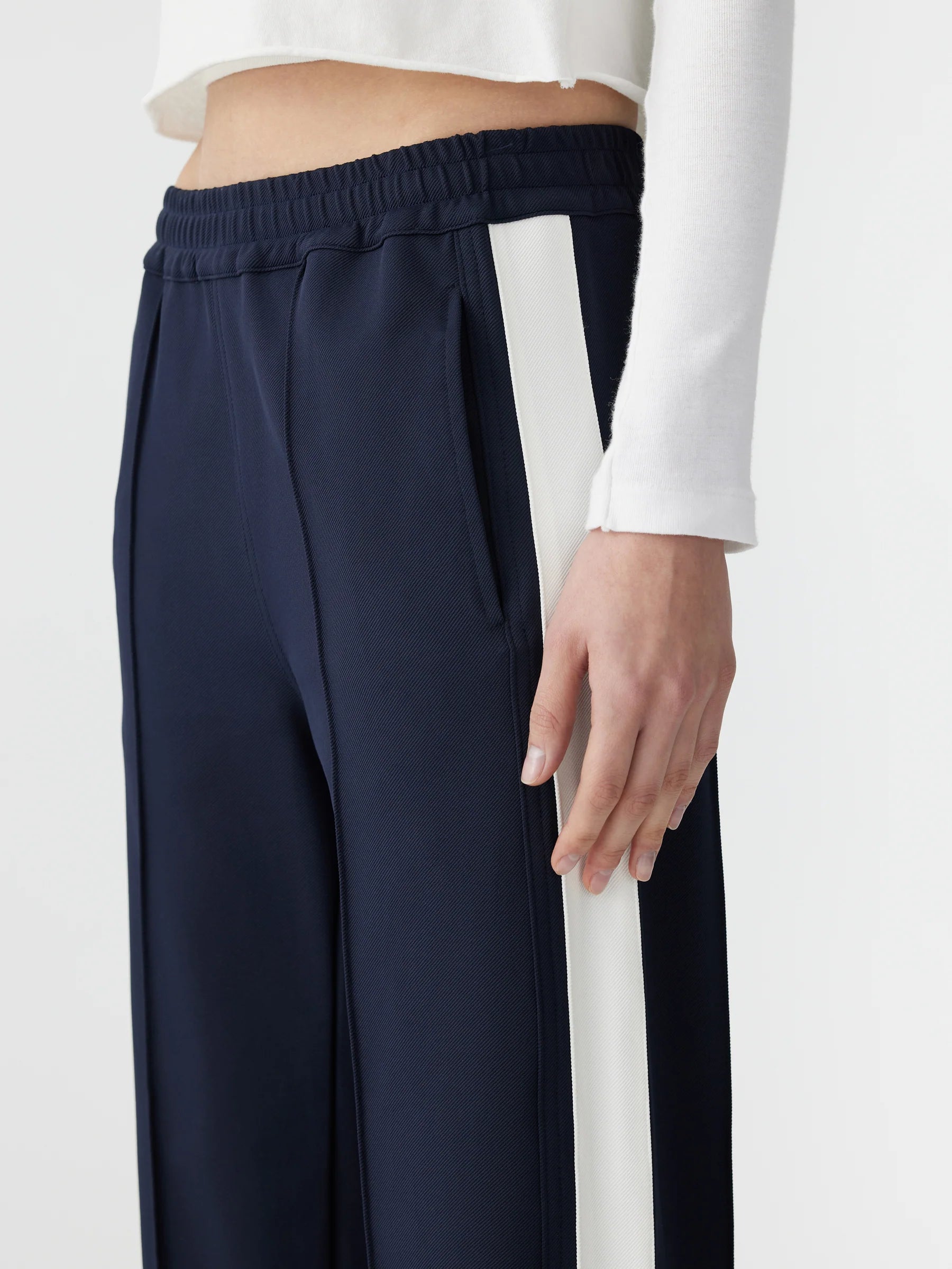 Twill Stripe Detail Pant in Navy/White