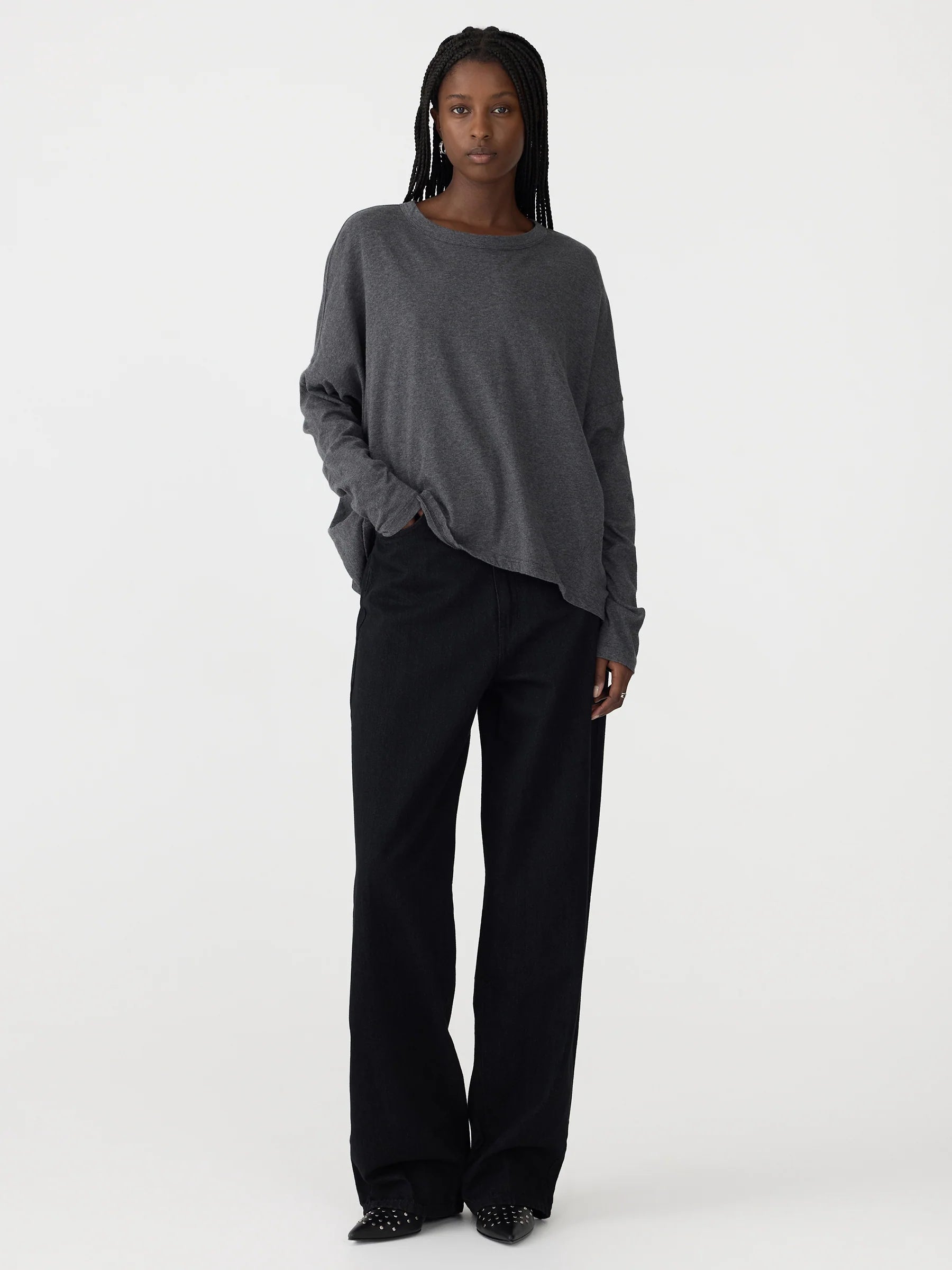 Slouch Circle L/S T-Shirt in Charcoal Marl