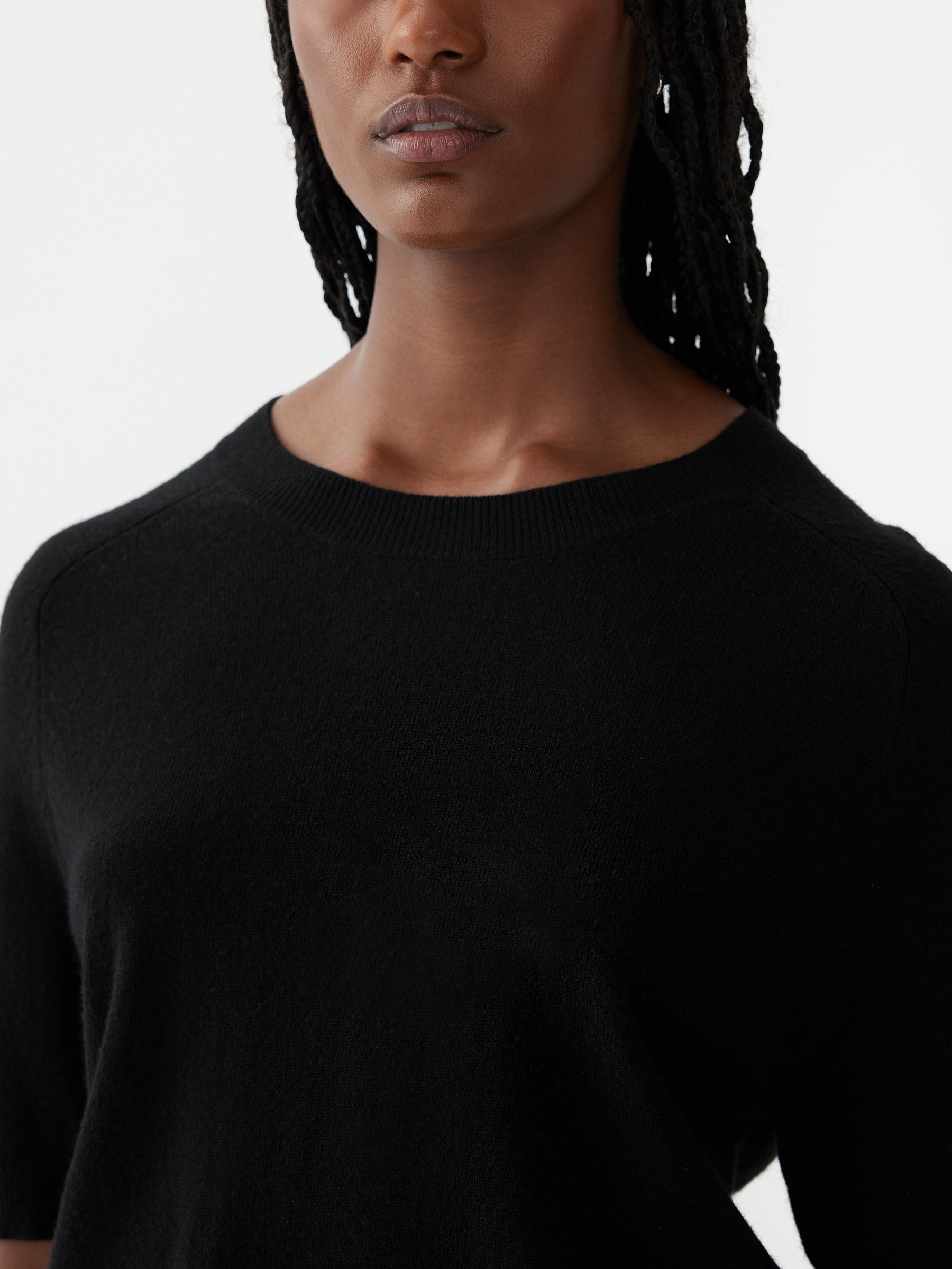 Wool Cashmere Knit T-Shirt in Black