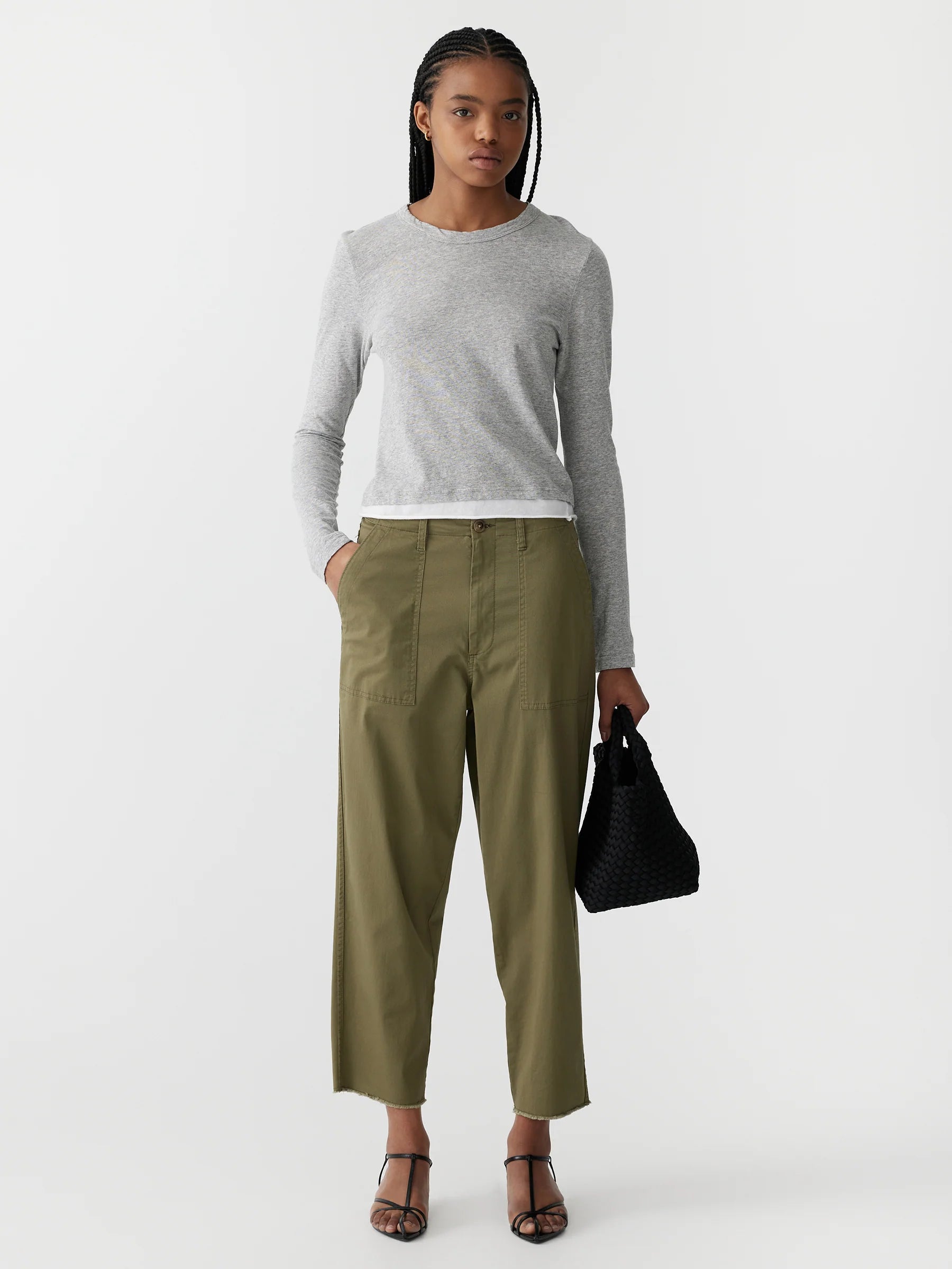 Stretch Cotton Relaxed Pant in Military