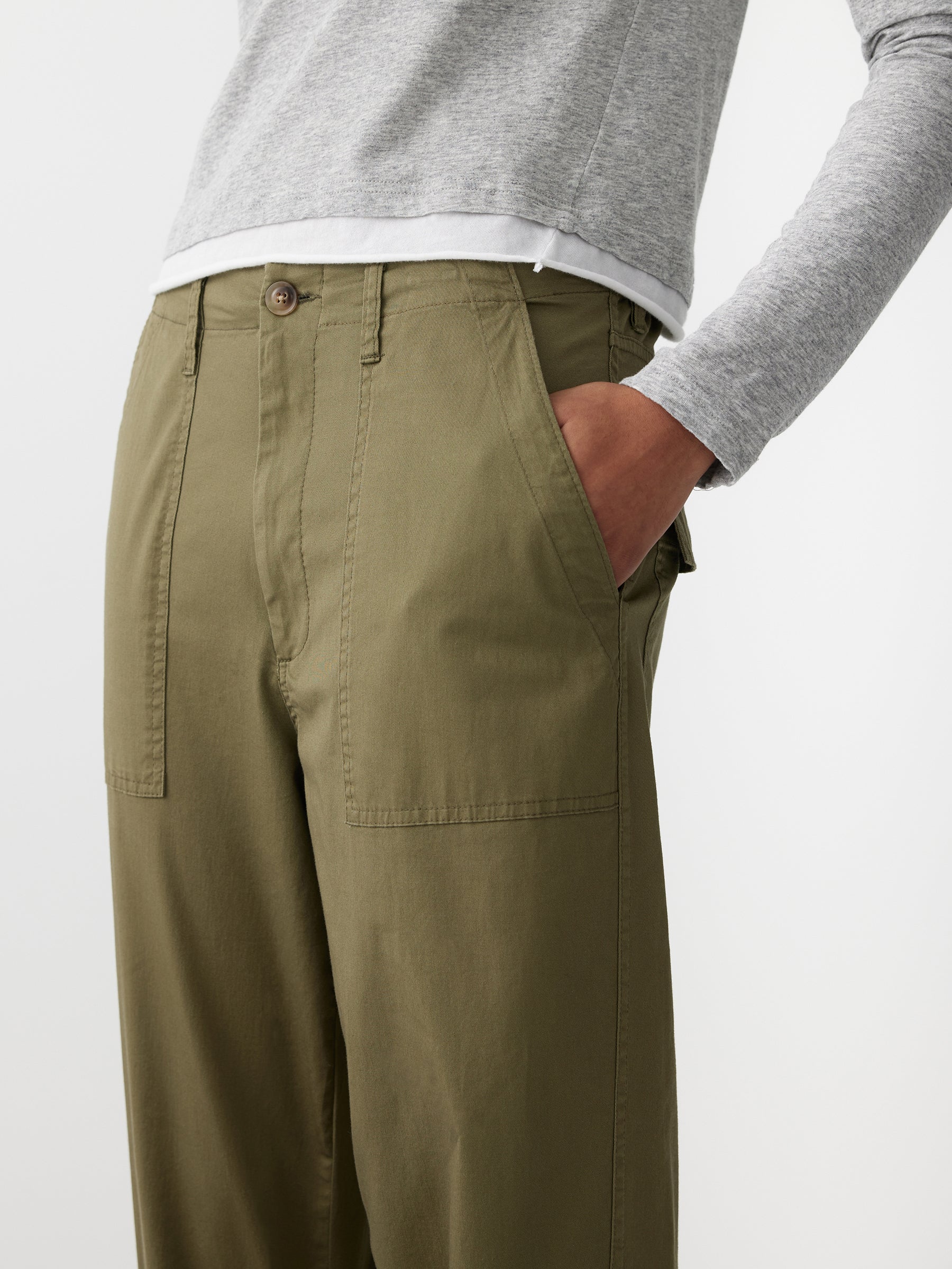 Stretch Cotton Relaxed Pant in Military