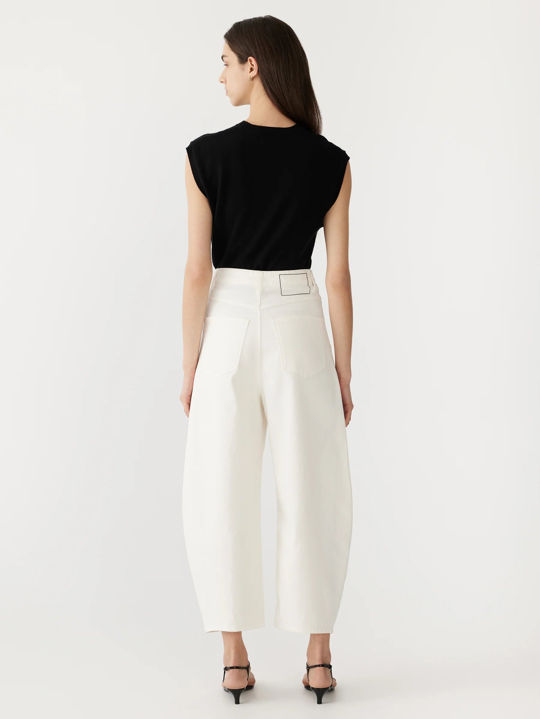 Cotton Twill Barrel Leg Pant in White