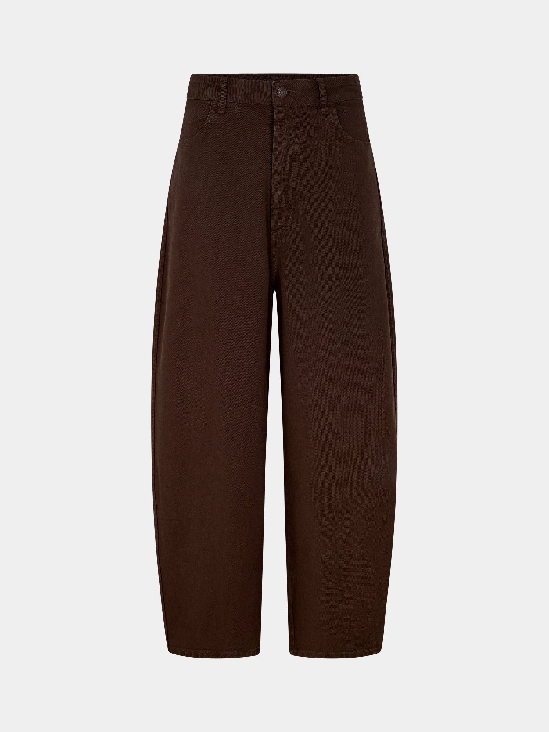 Cotton Twill Barrel Leg Pant in Chocolate Brown