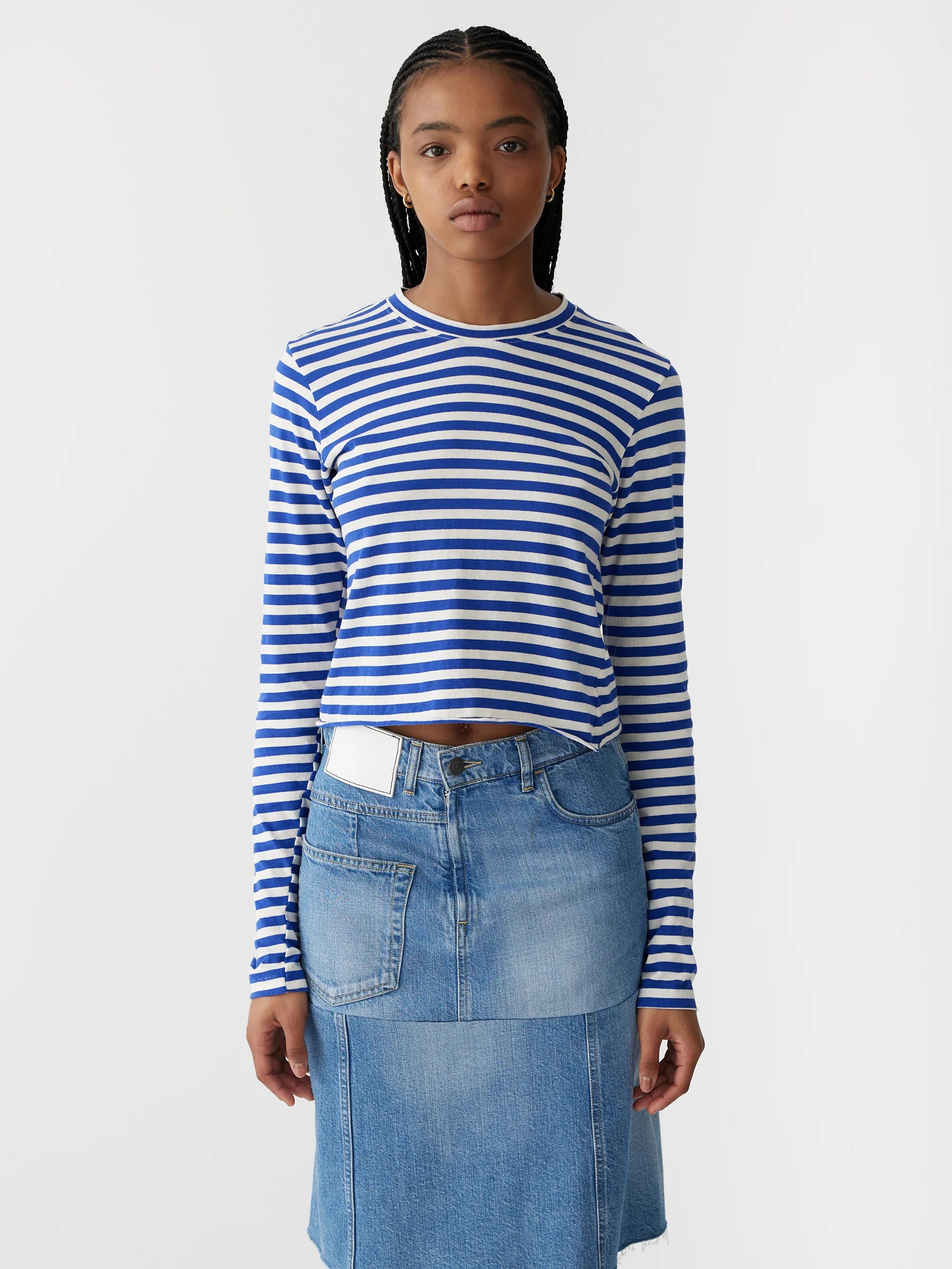 Stripe Baby L/S T-Shirt in Nat/Cobalt