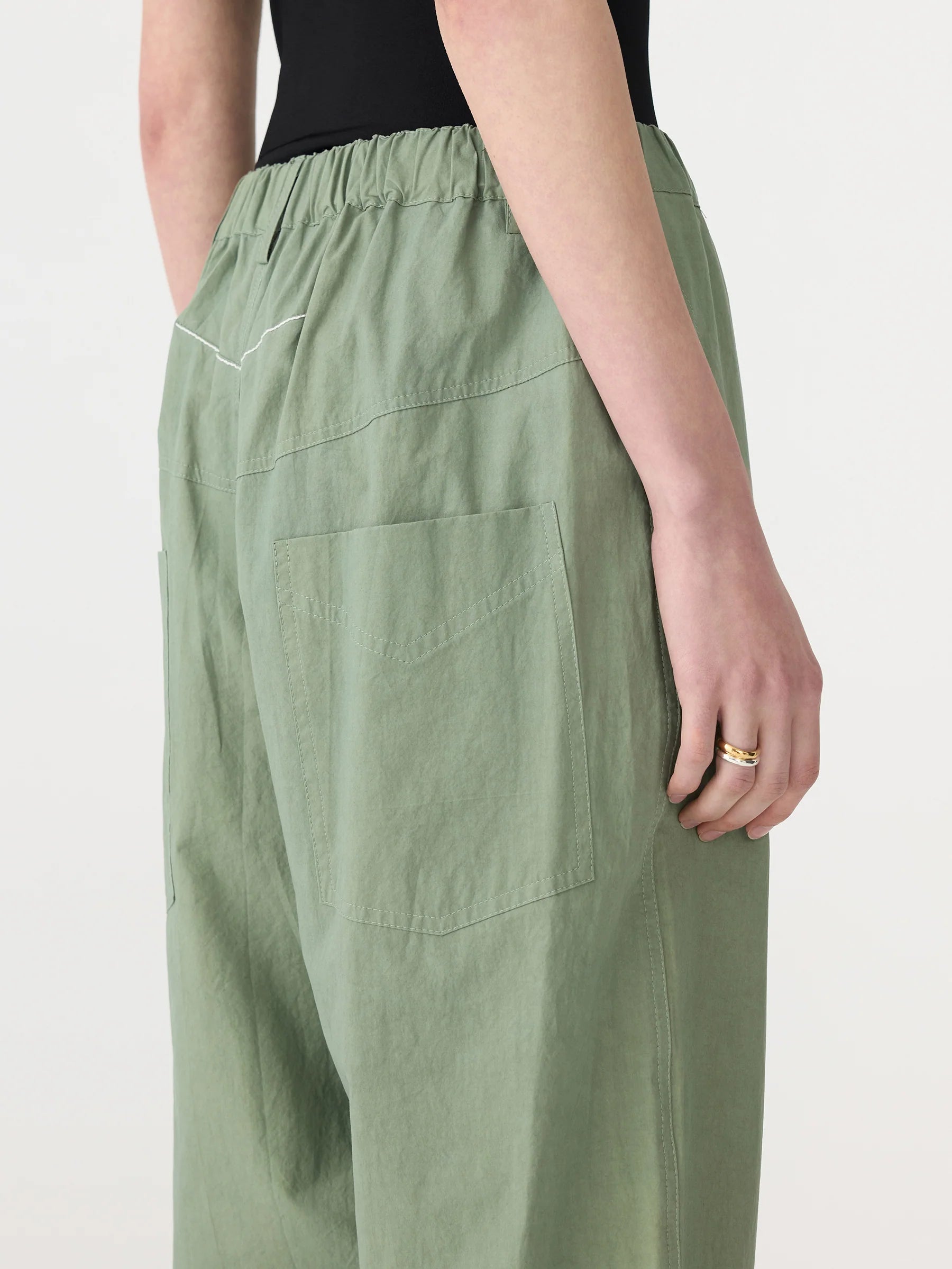 Crushed Cotton Summer Pant in Dark Sage