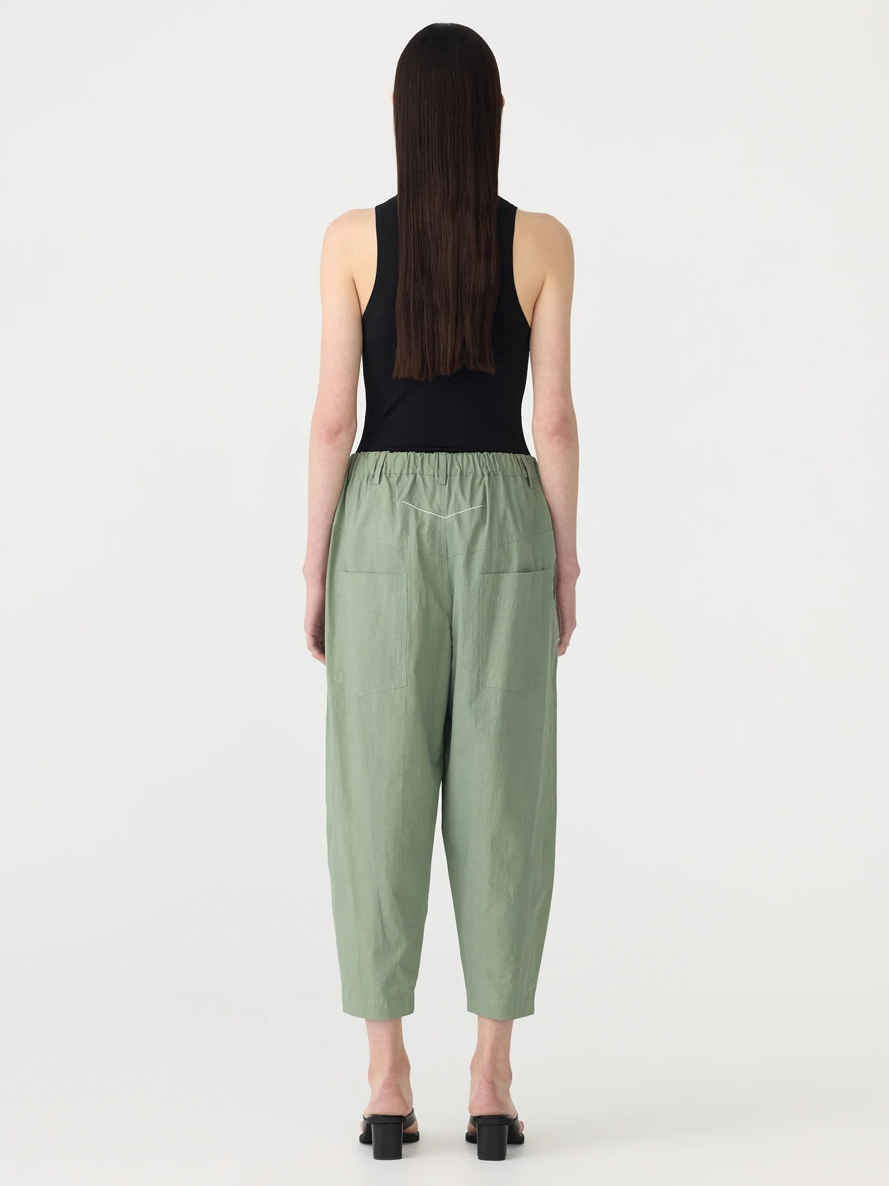 Crushed Cotton Summer Pant in Dark Sage