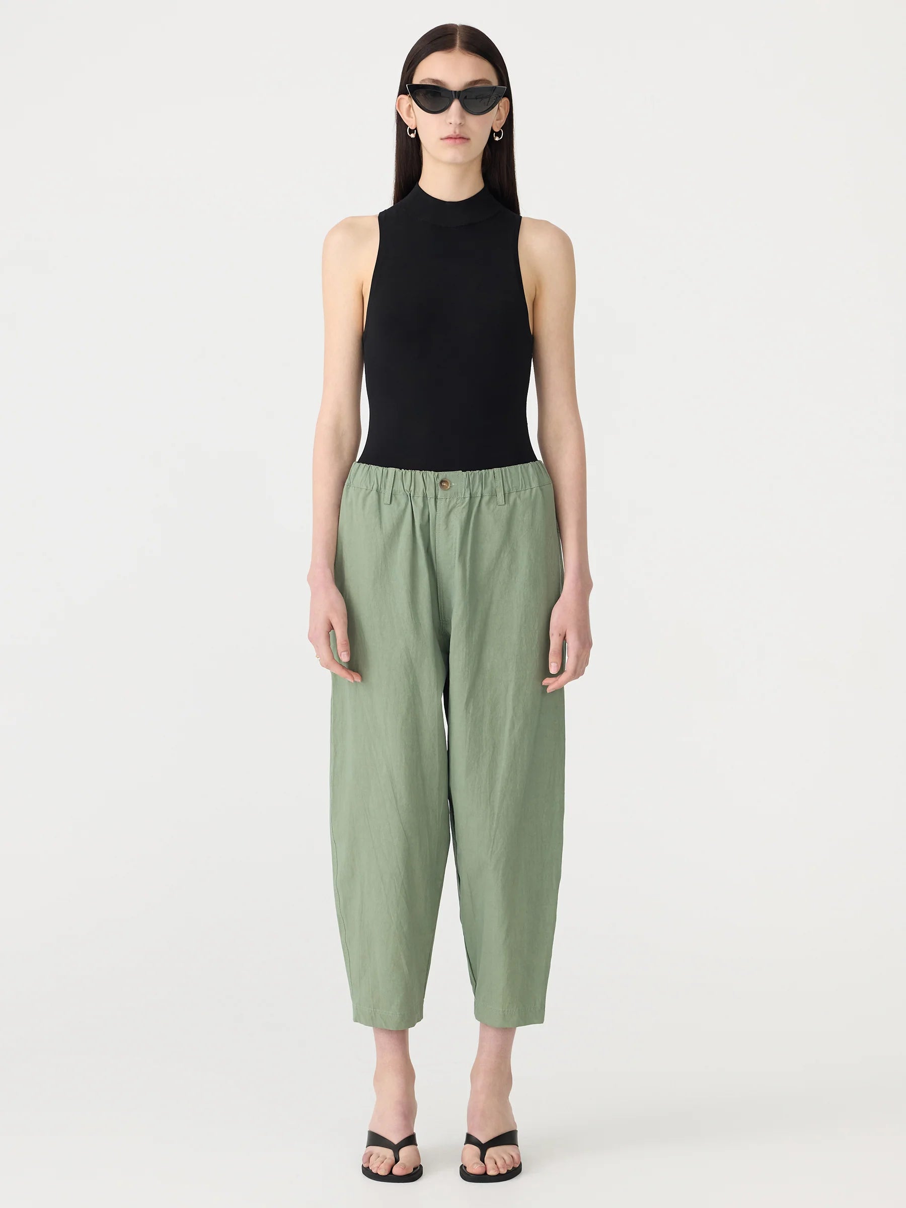 Crushed Cotton Summer Pant in Dark Sage