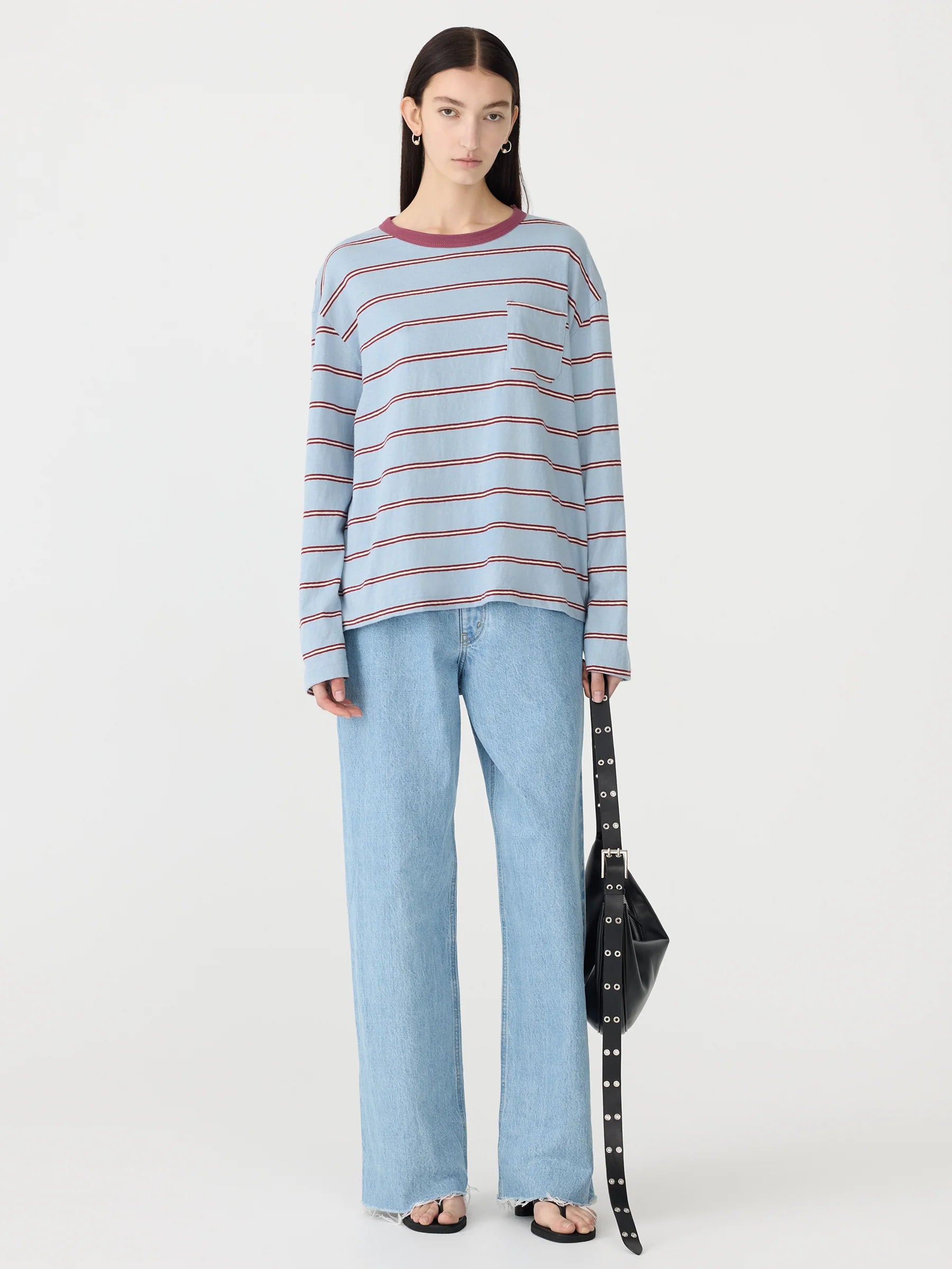 Stripe Boxy Pocket L/S T-Shirt