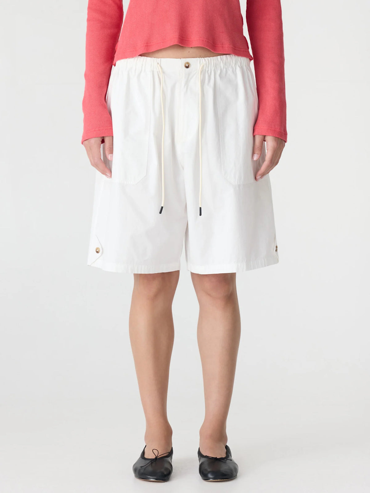 Crushed Cotton Workwear Short in White