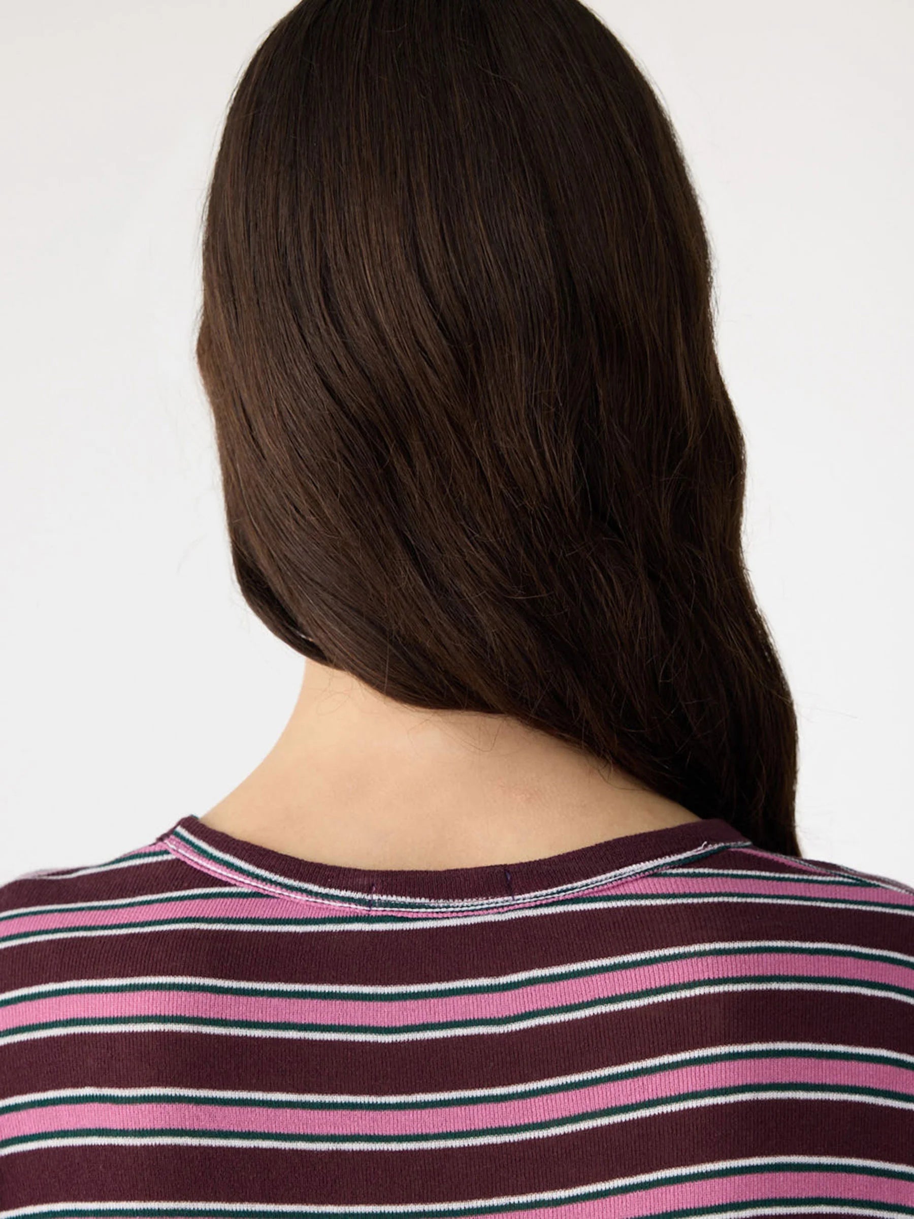 Retro Rib Stripe Mid Sleeve Top in Burgundy/Forest/Pink/White