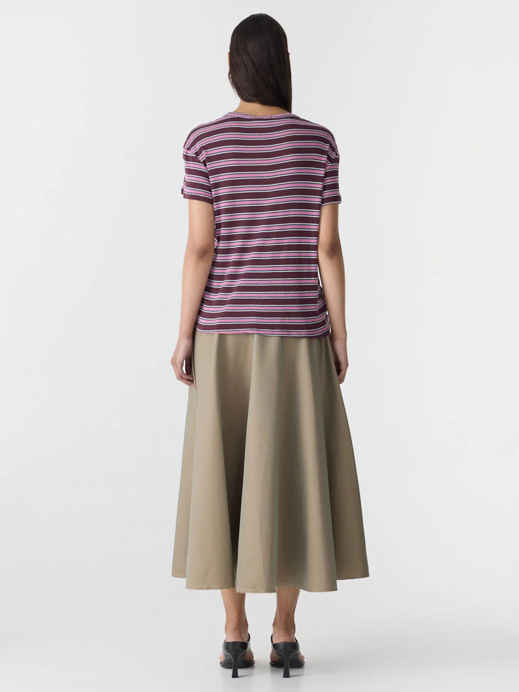 Retro Rib Stripe T-Shirt in Burgundy/White/Forest/Pink Stripe