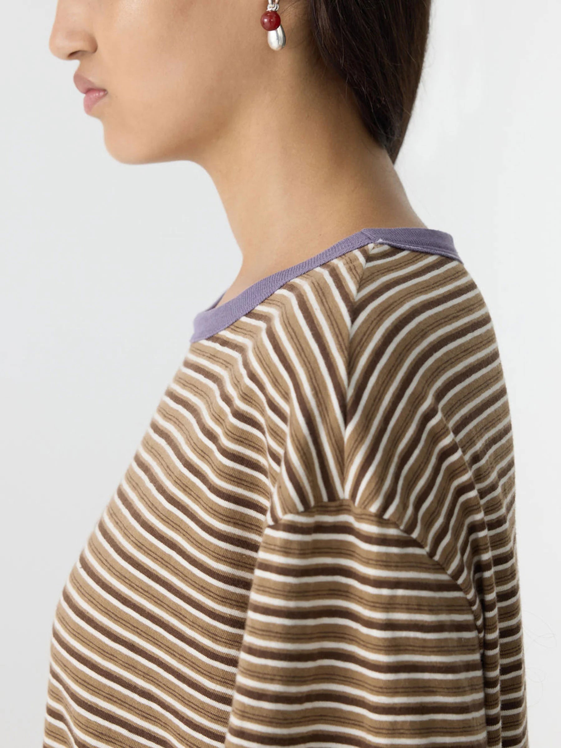Retro Stripe Boyfriend T-Shirt IN Brown/Purple Stripe