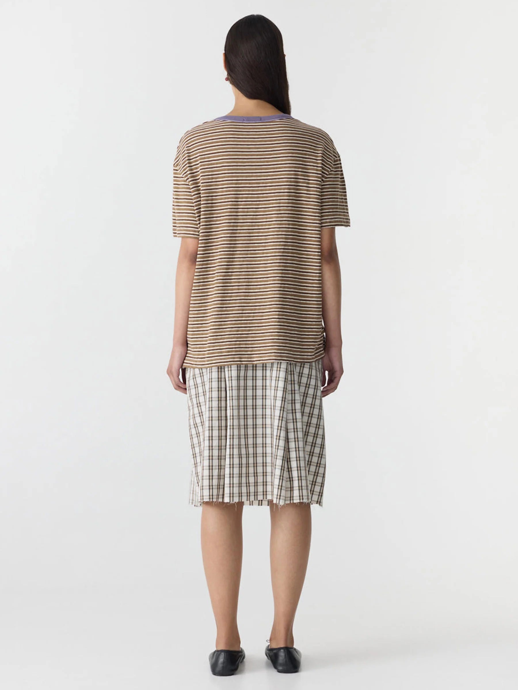 Retro Stripe Boyfriend T-Shirt IN Brown/Purple Stripe