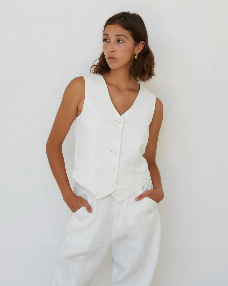 Tailored Vest in Vintage White