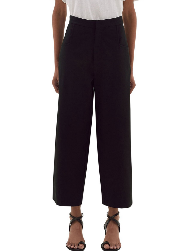 Stretch Wide Leg Tailored Pant in Black