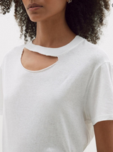 Raw Cut Out Short Sleeve T-Shirt in White