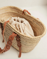Palmette Brown Leather Straw Bag