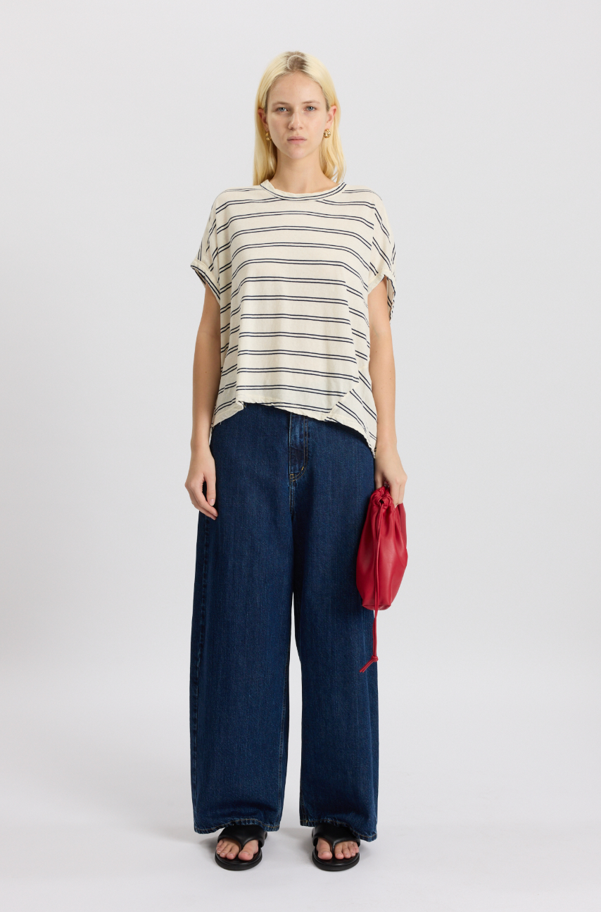 Circle Stripe T-Shirt in Navy/Undyed