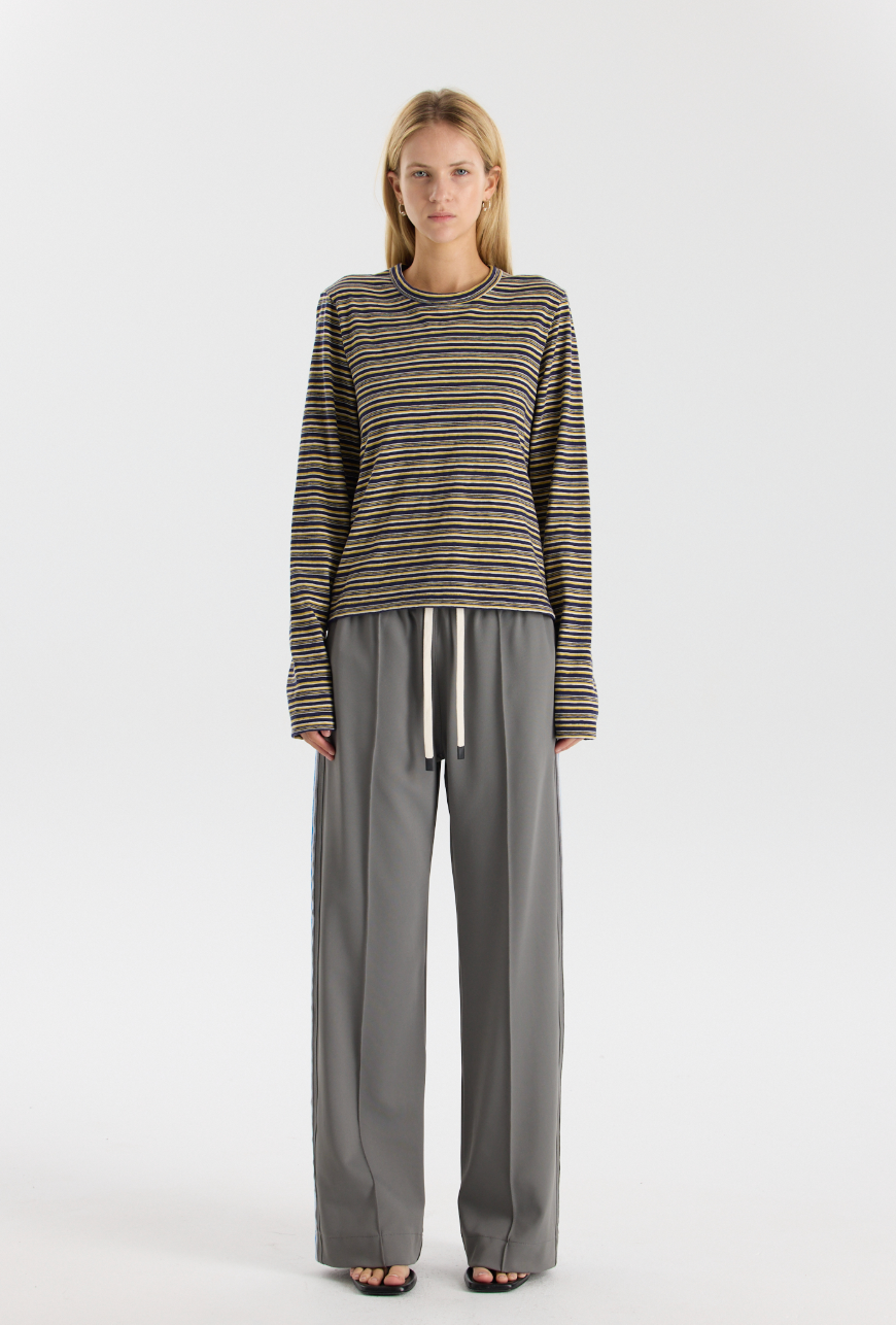 Stripe Slim L/S T-Shirt in Navy/Citrus