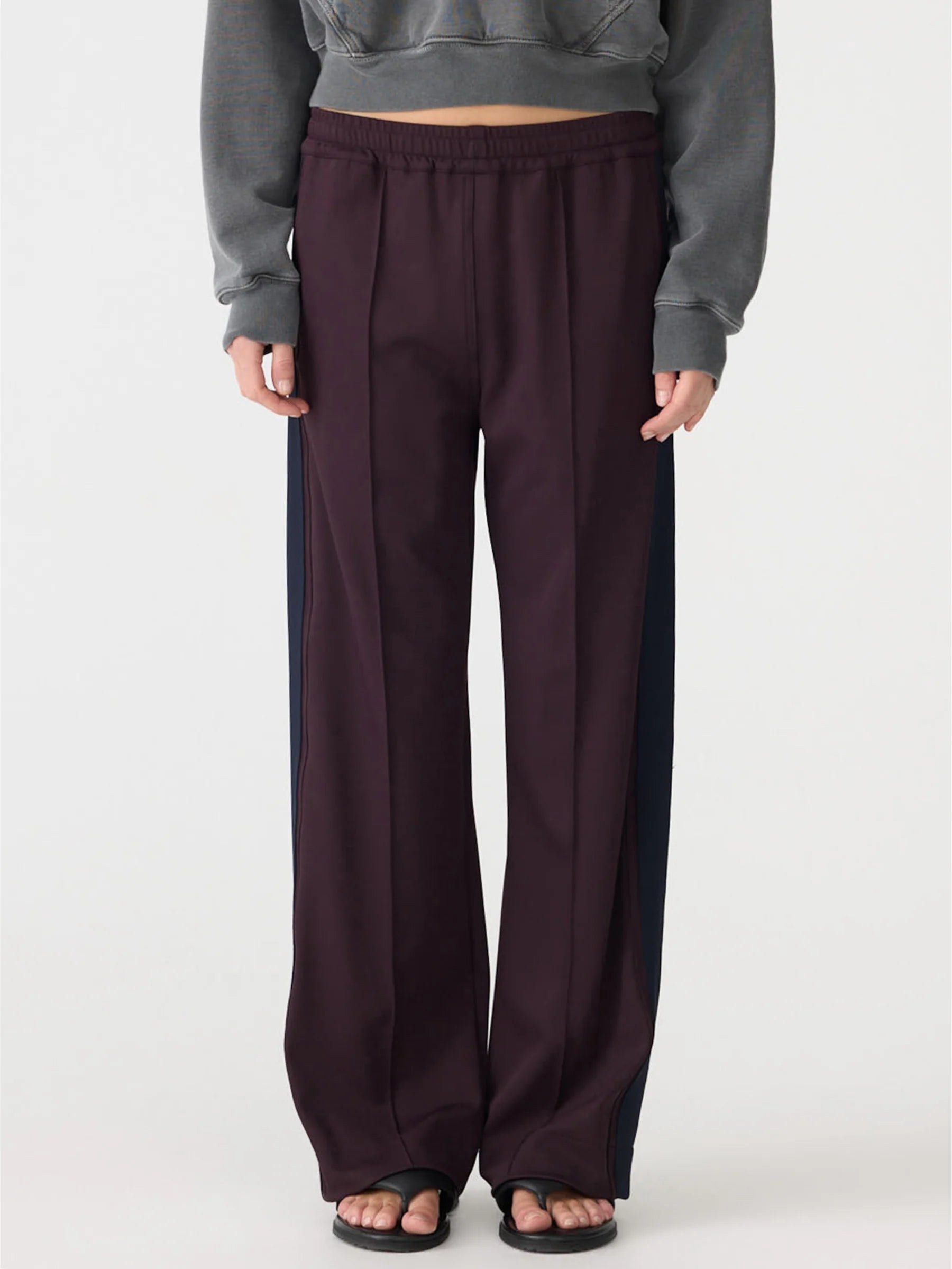 Twill Stripe Detail Pant Dark Plum/Ecru