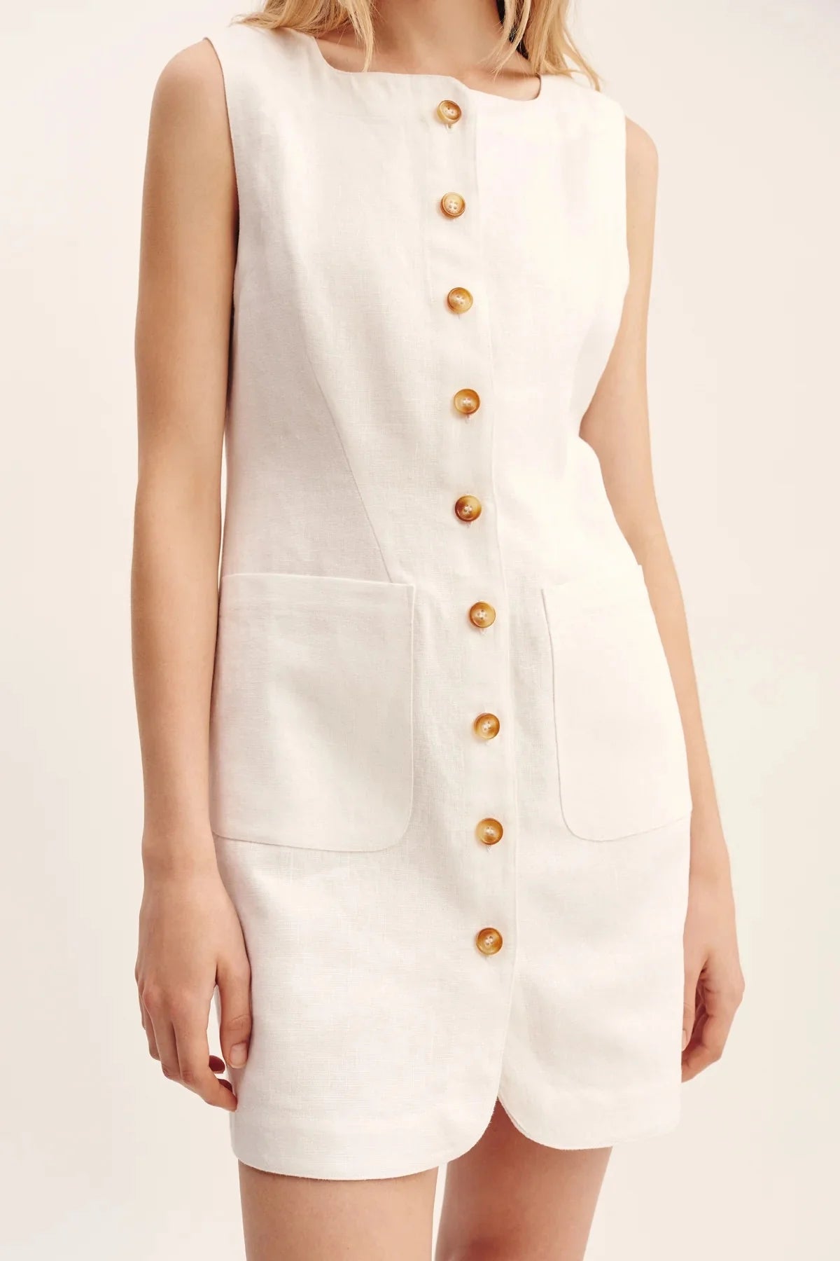 Emma Button Down Mini Dress in Ivory